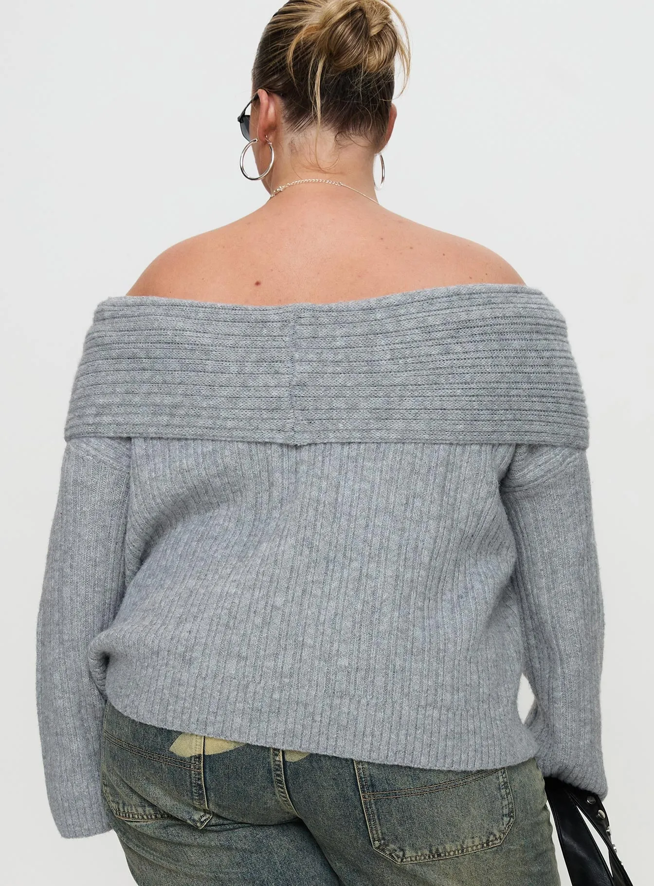 Snowie Off Shoulder Knit Sweater Grey Curve sold by Princess Polly product image thumbnail 4