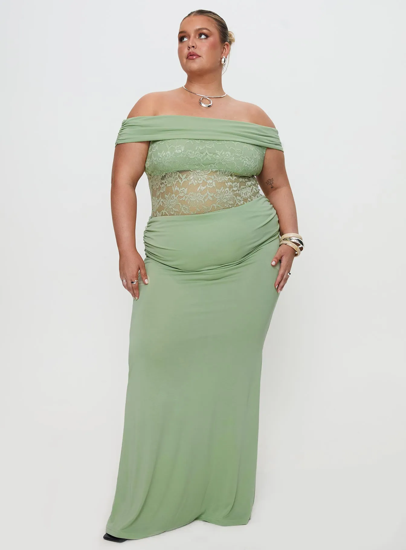 Gwendolen Off The Shoulder Maxi Dress Green Curve sold by Princess Polly product image thumbnail 3