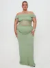 Gwendolen Off The Shoulder Maxi Dress Green Curve sold by Princess Polly