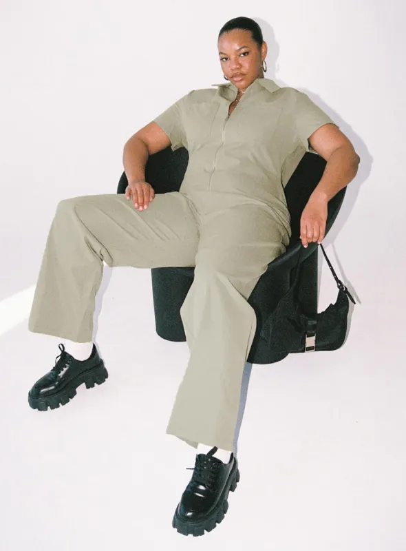Loretta Jumpsuit Khaki Curve sold by Princess Polly