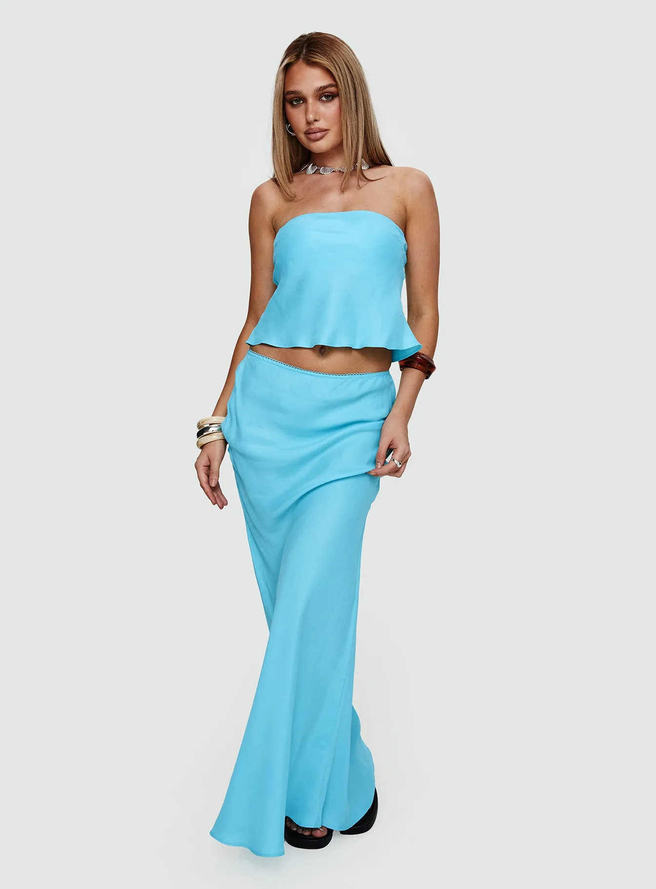 Lucelia Maxi Skirt Aqua sold by Princess Polly