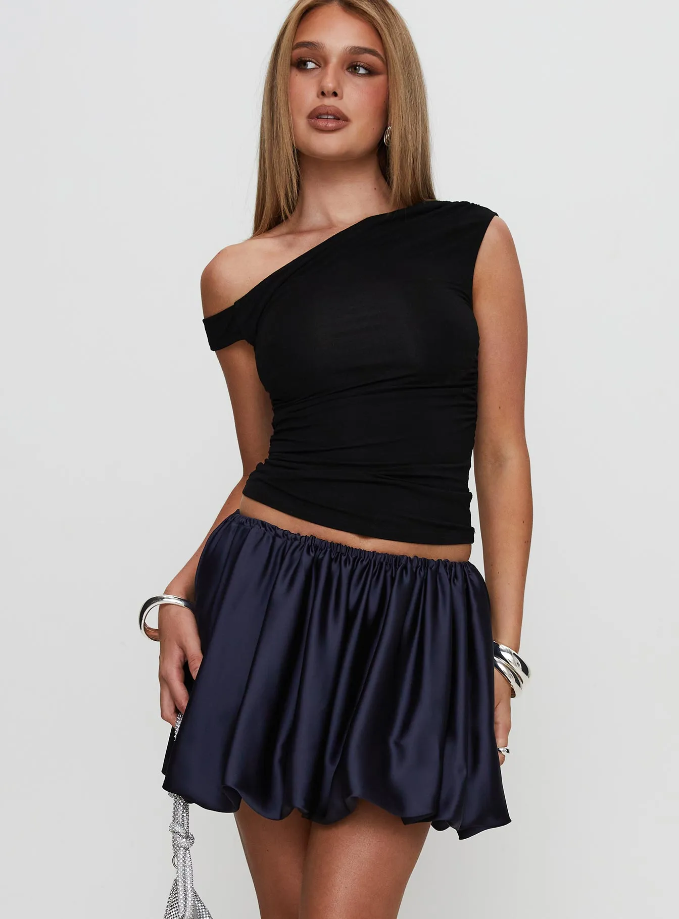 Rubee Bubble Hem Mini Skirt Navy sold by Princess Polly