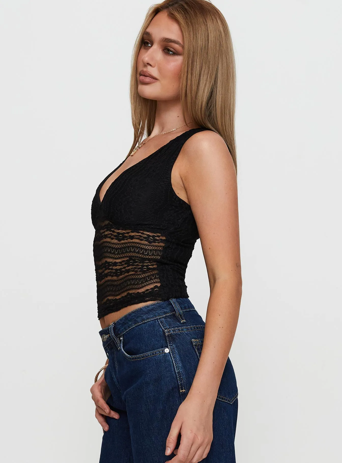 Loxlee Lace Plunge Neck Top Black sold by Princess Polly product image thumbnail 3
