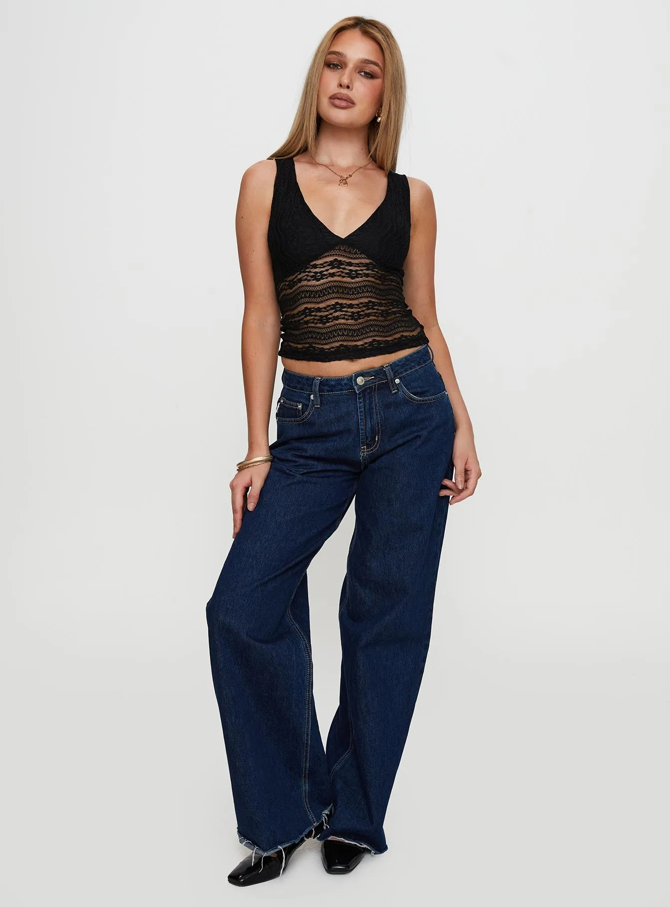 Loxlee Lace Plunge Neck Top Black sold by Princess Polly product image thumbnail 2