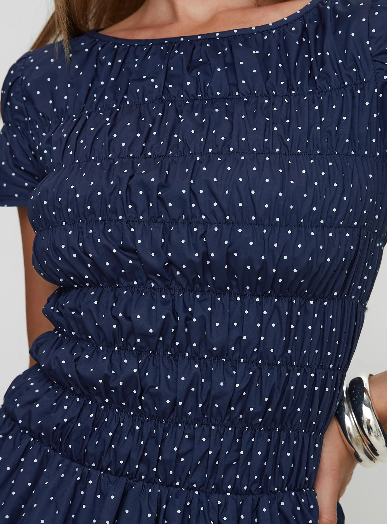 Kennedia Shirred Bubble Hem Mini Dress Navy sold by Princess Polly product image thumbnail 5