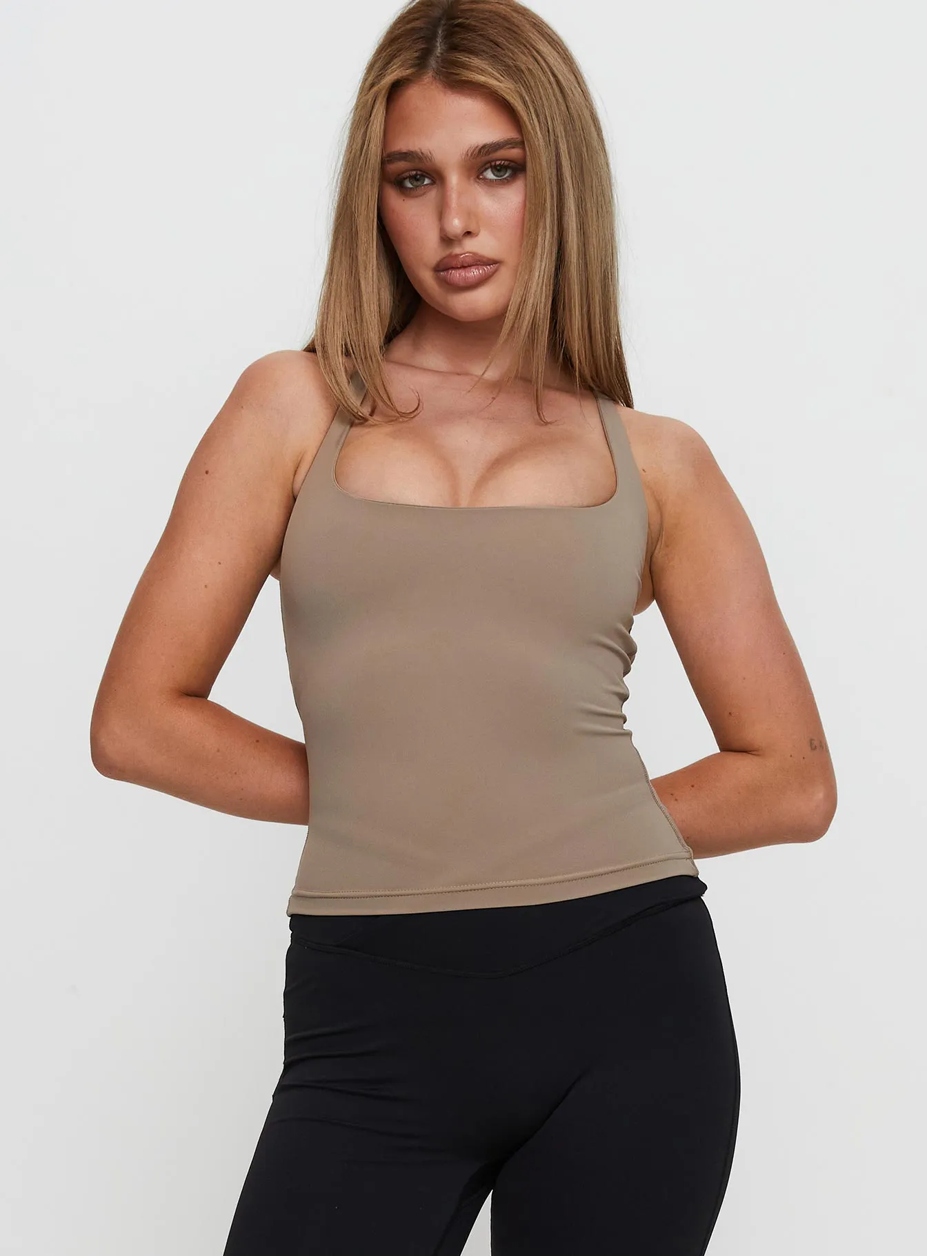 Layup Active Longline Cross Back Top Taupe sold by Princess Polly product image thumbnail 2