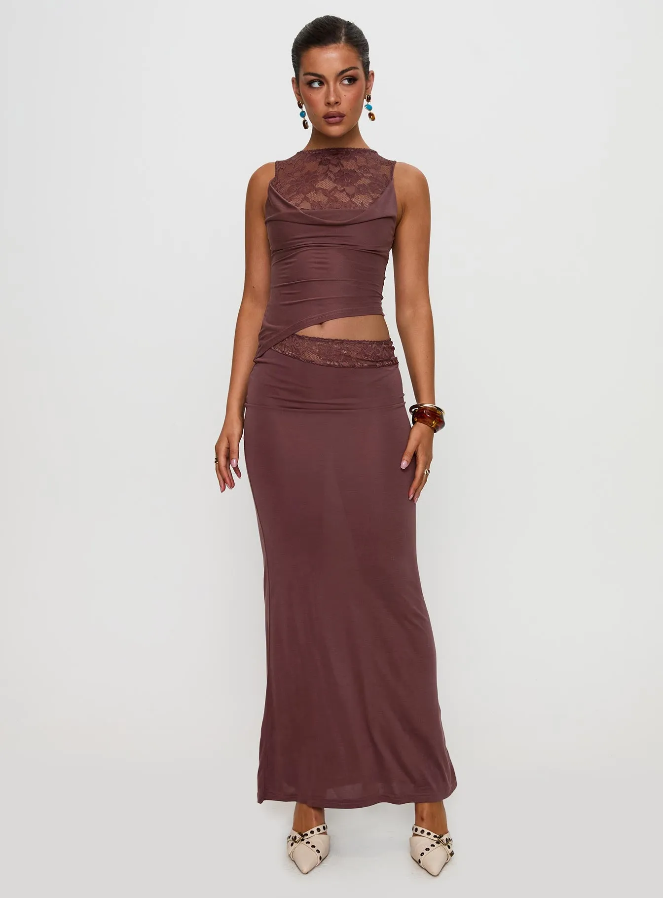 Vesperine Lace Maxi Dress Cocoa Brown sold by Princess Polly product image thumbnail 3