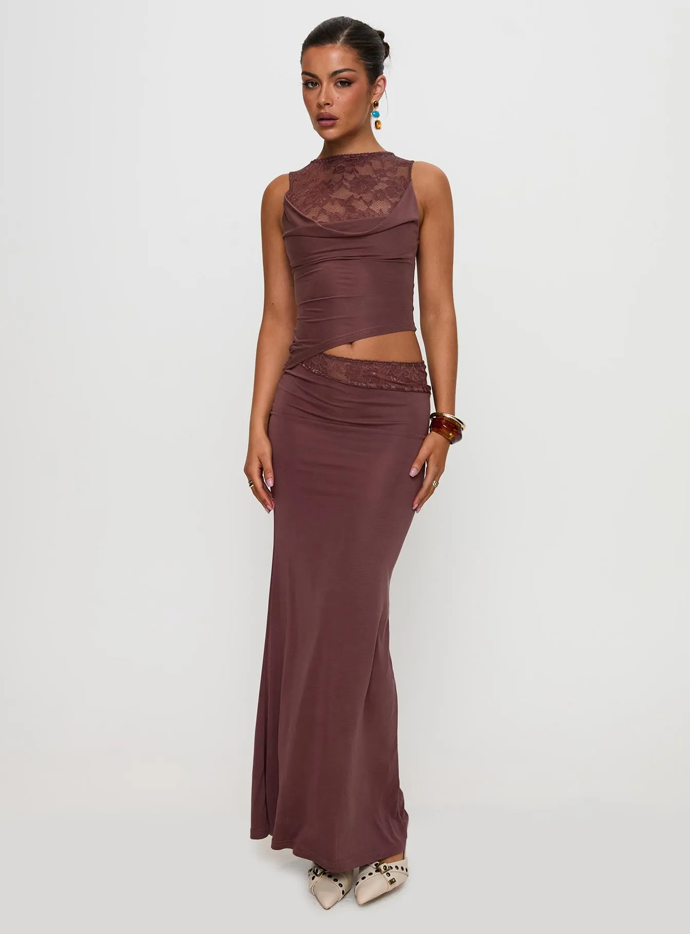 Vesperine Lace Maxi Dress Cocoa Brown sold by Princess Polly product image thumbnail 2