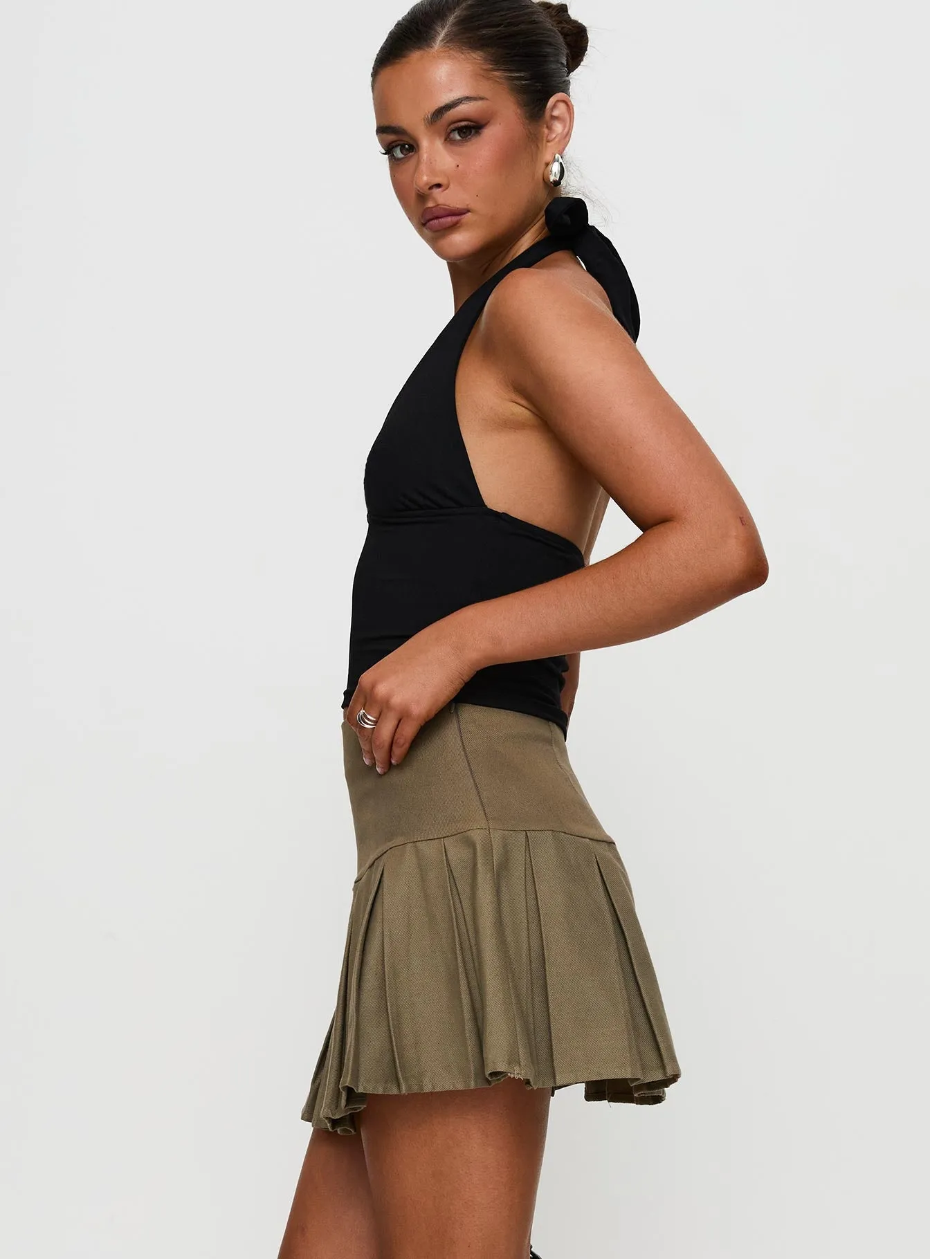 Feodora Pleat Mini Skirt Khaki sold by Princess Polly product image thumbnail 3