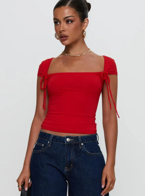 Daena Tie Detail Top Red sold by Princess Polly