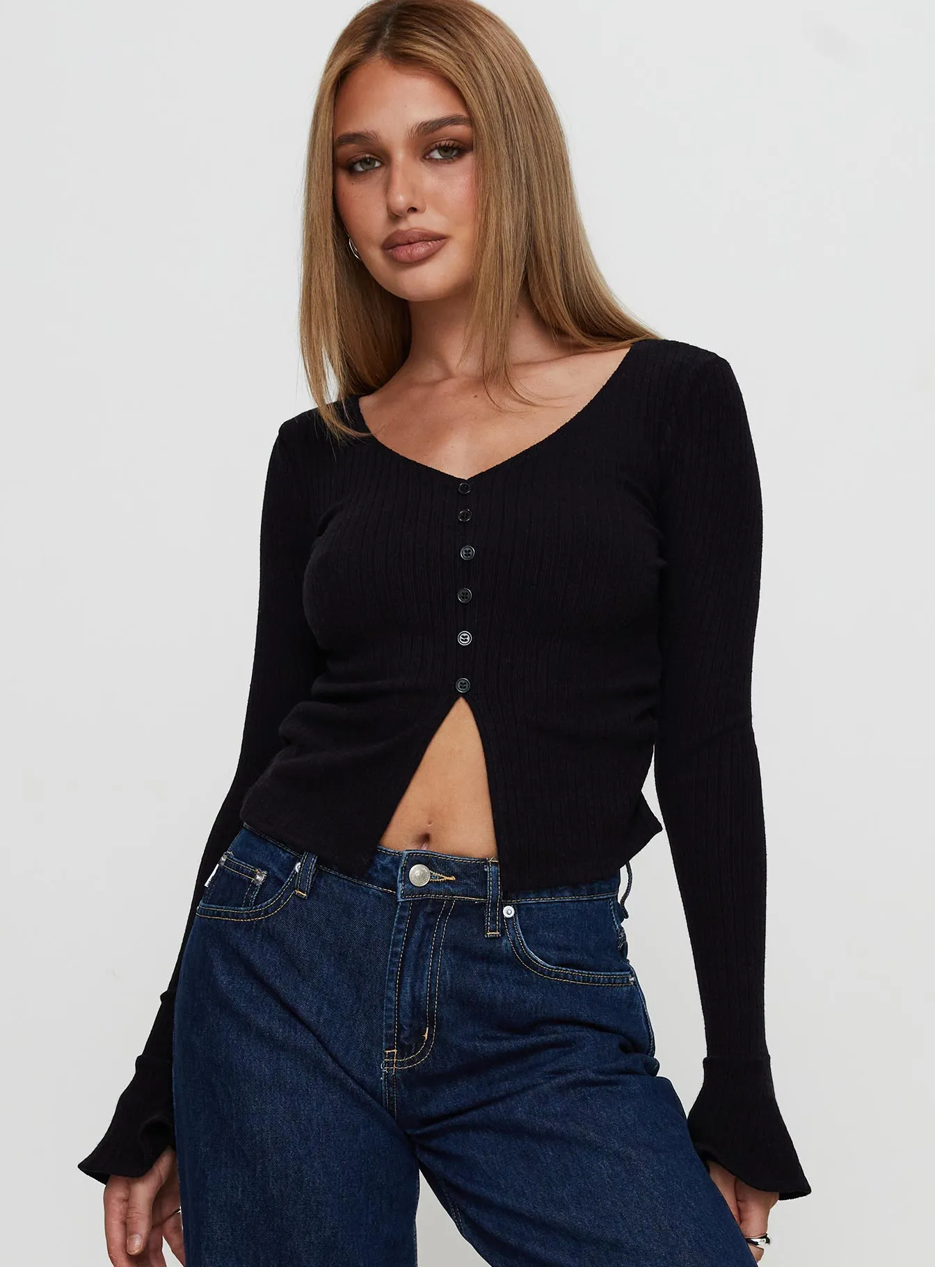 Take My Time Long Sleeve Top Black sold by Princess Polly