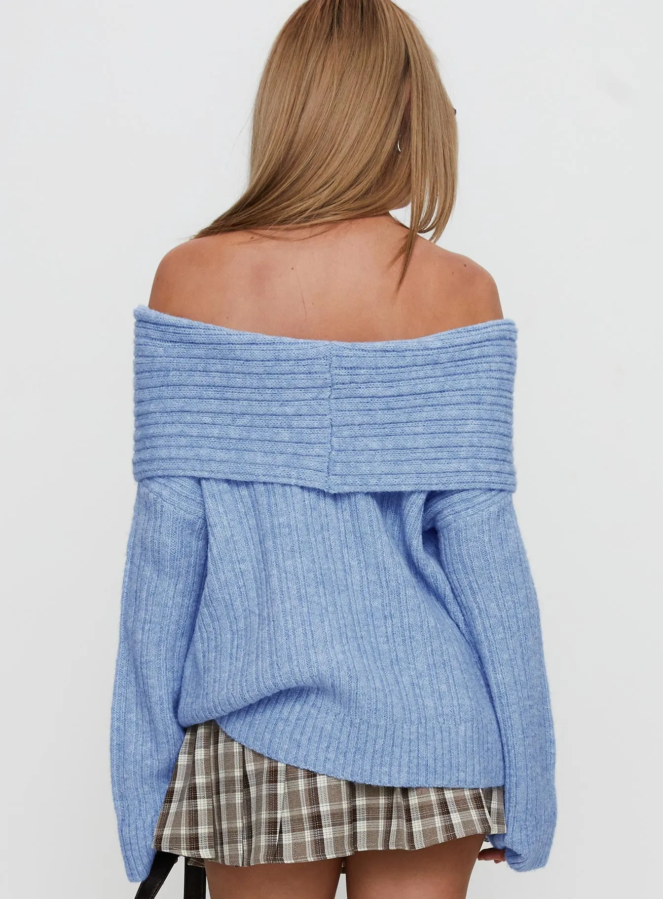 Snowie Off Shoulder Knit Sweater Blue sold by Princess Polly product image thumbnail 5