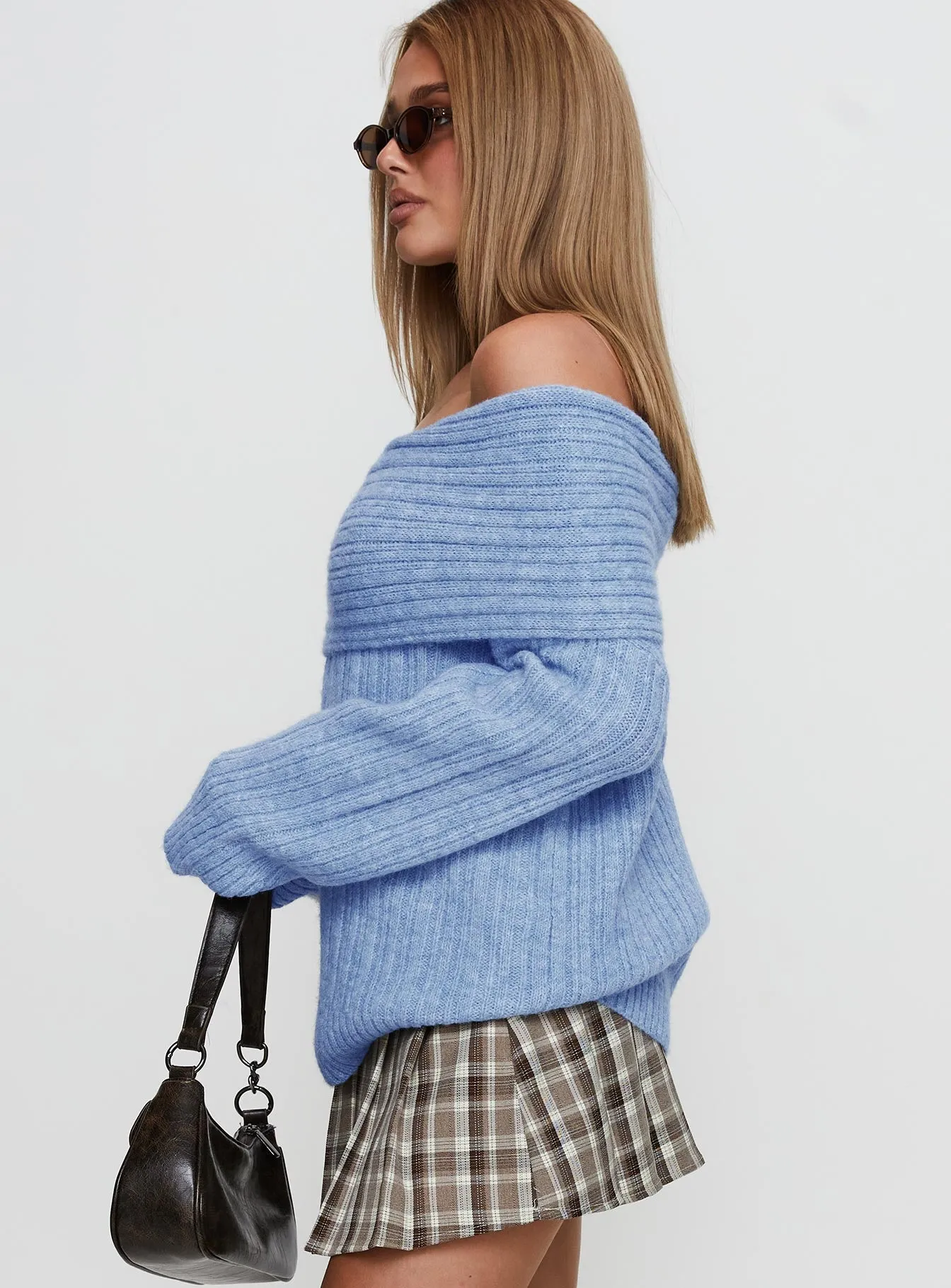 Snowie Off Shoulder Knit Sweater Blue sold by Princess Polly product image thumbnail 4