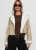 Shearling Trim Faux Leather Jacket Beige sold by Princess Polly