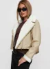 Shearling Trim Faux Leather Jacket Beige sold by Princess Polly