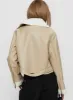 Shearling Trim Faux Leather Jacket Beige sold by Princess Polly
