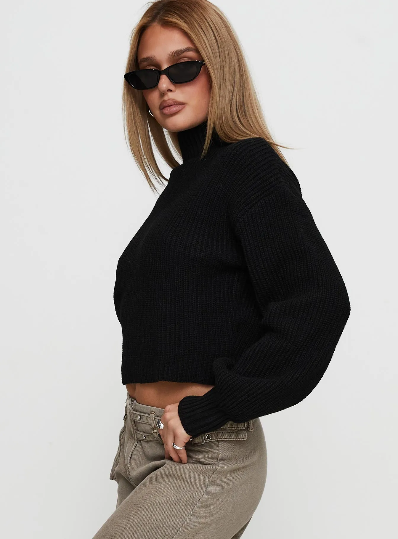 Sayge Mock Neck Knit Sweater Black sold by Princess Polly product image thumbnail 4
