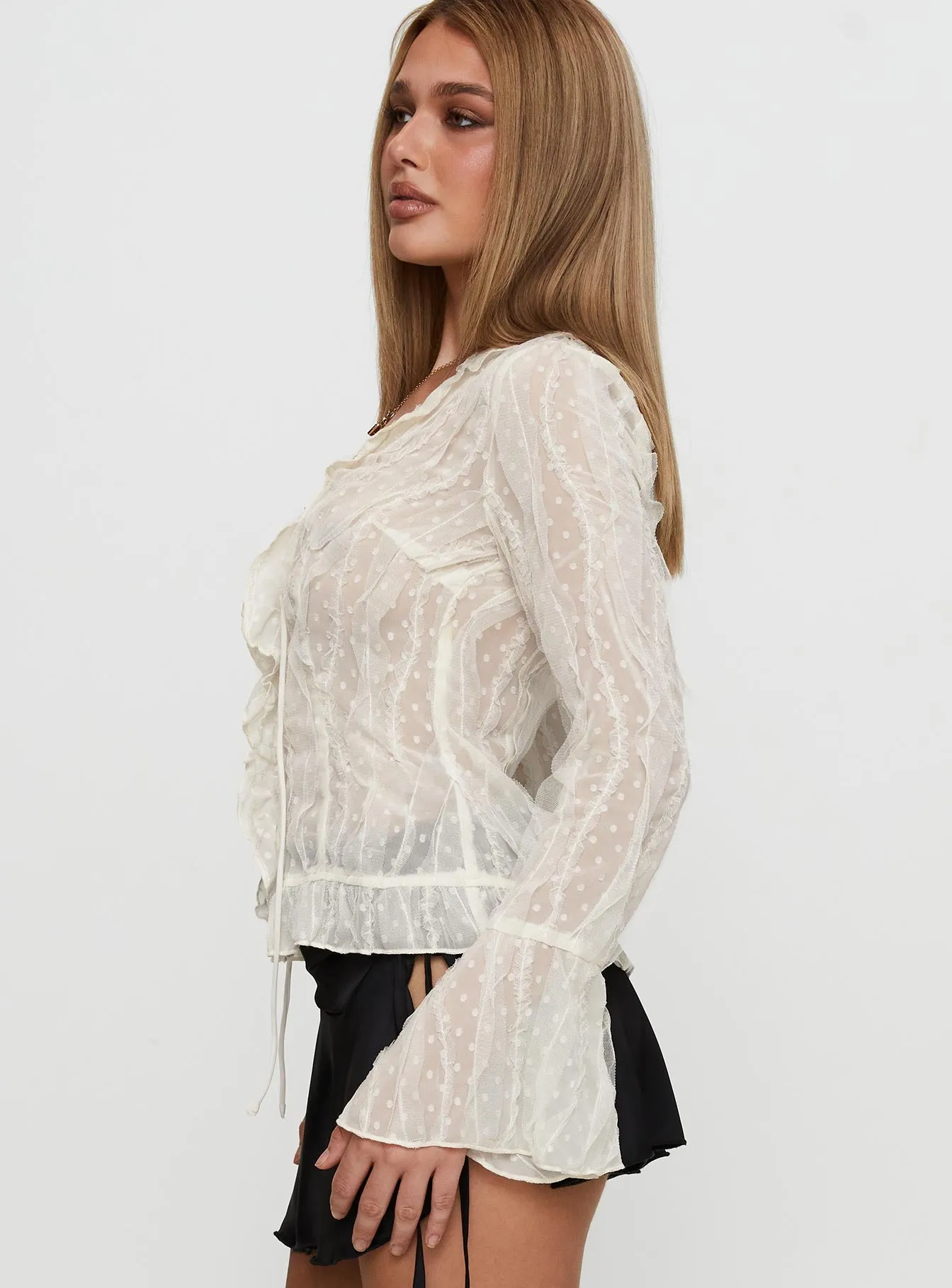 Sainz Frill Long Sleeve Top Cream sold by Princess Polly product image thumbnail 4