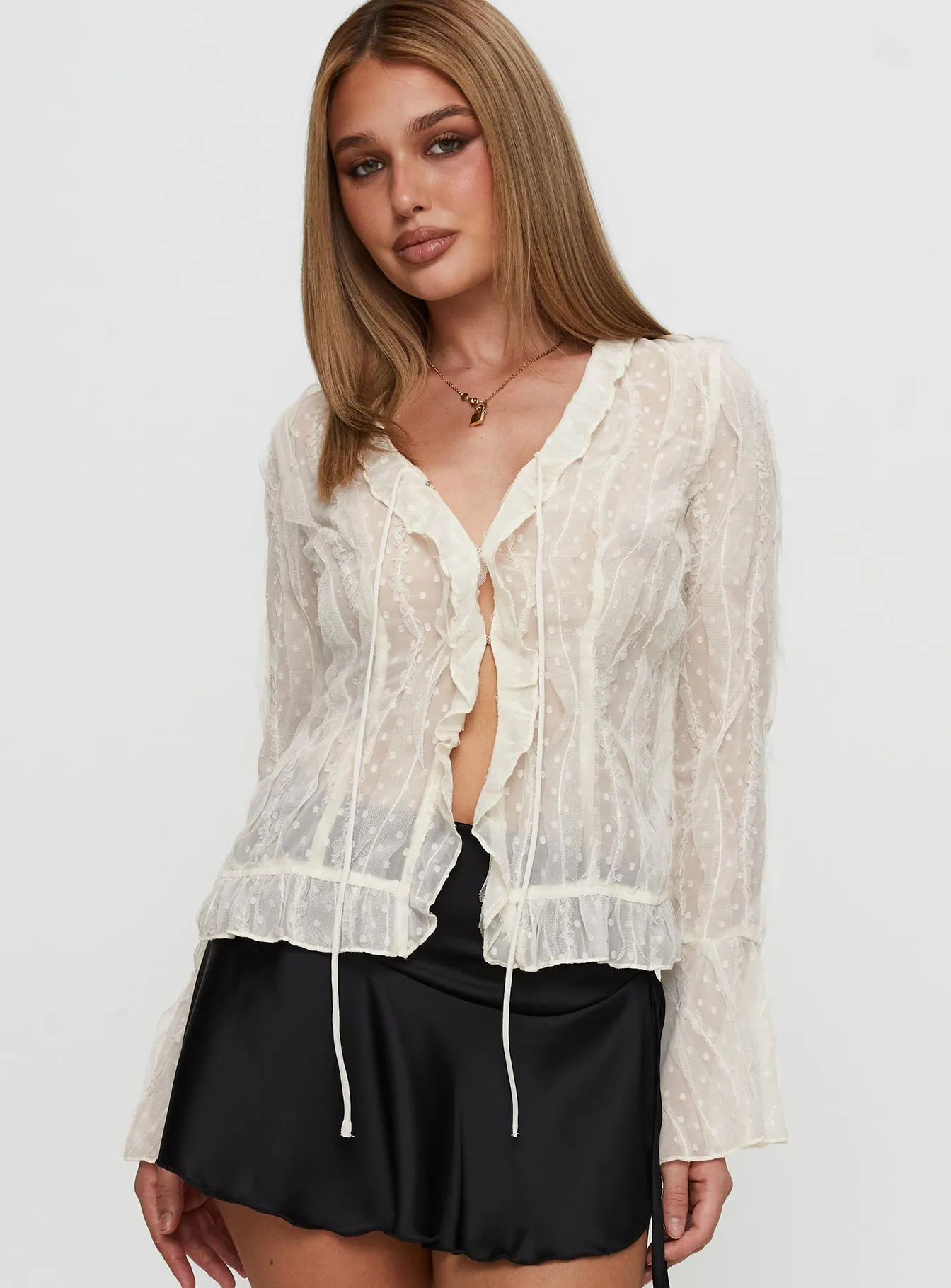 Sainz Frill Long Sleeve Top Cream sold by Princess Polly product image thumbnail 2