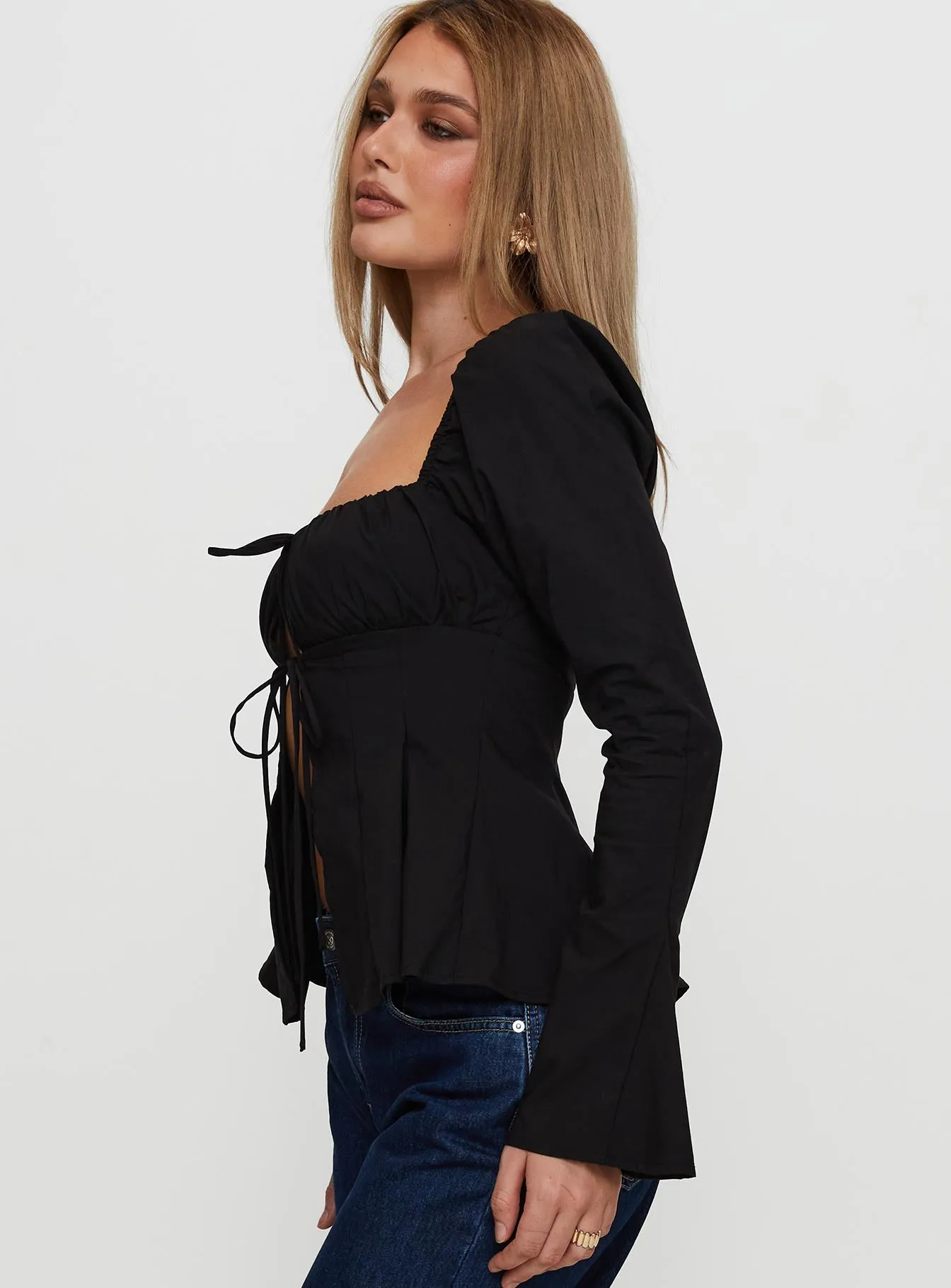 Lilibette Tie Up Long Sleeve Top Black sold by Princess Polly product image thumbnail 4
