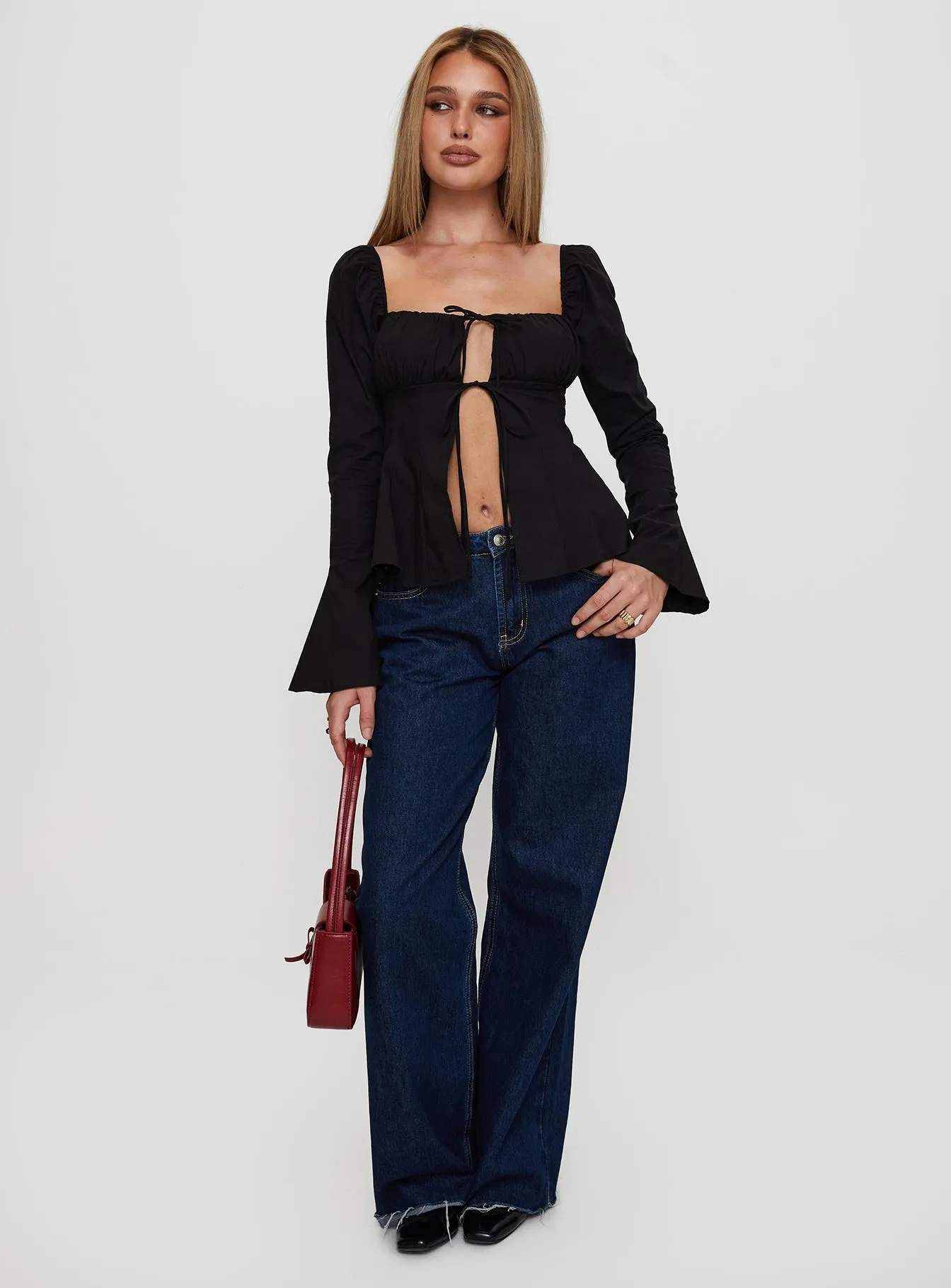 Lilibette Tie Up Long Sleeve Top Black sold by Princess Polly product image thumbnail 3