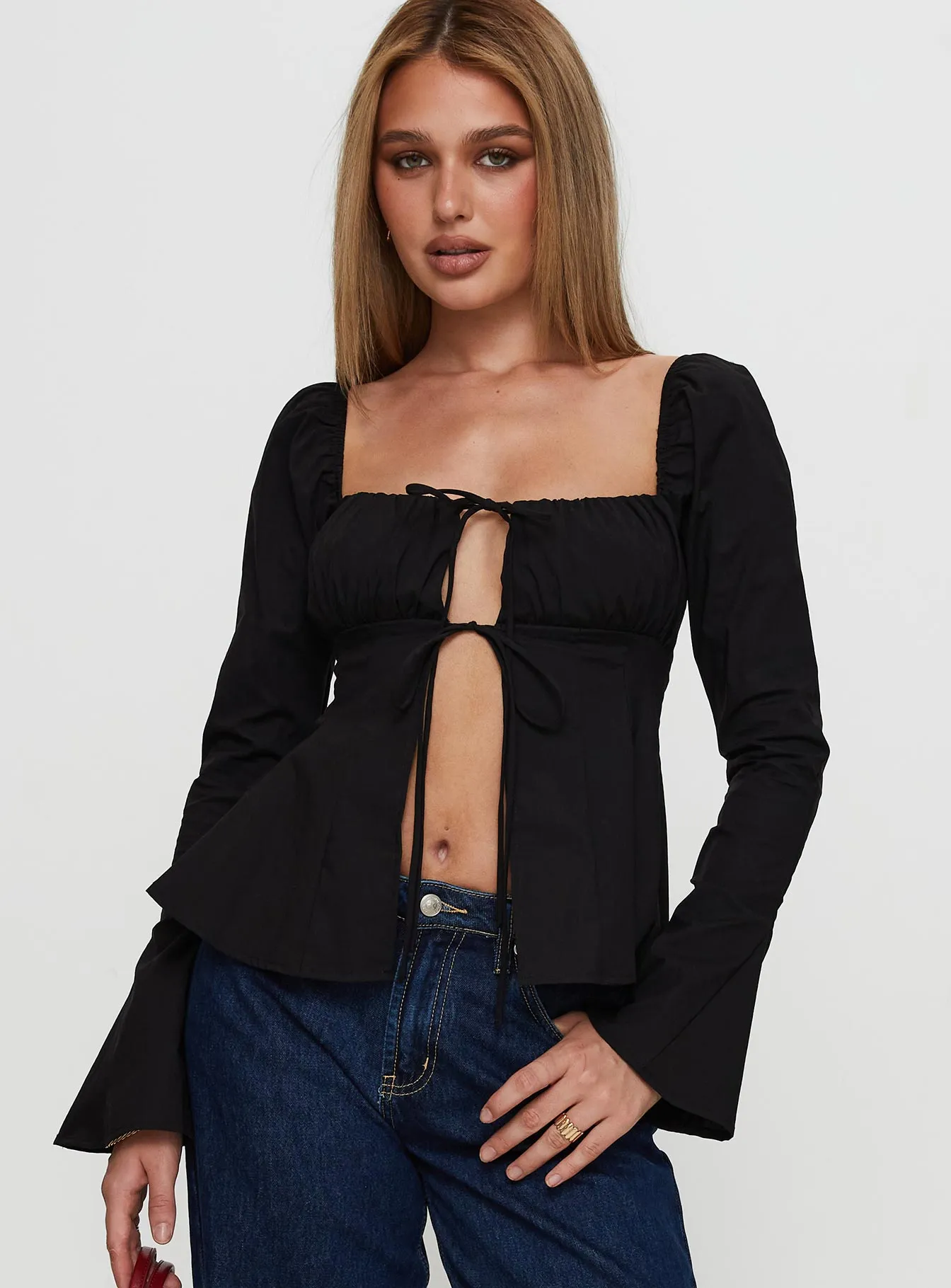 Lilibette Tie Up Long Sleeve Top Black sold by Princess Polly product image thumbnail 2