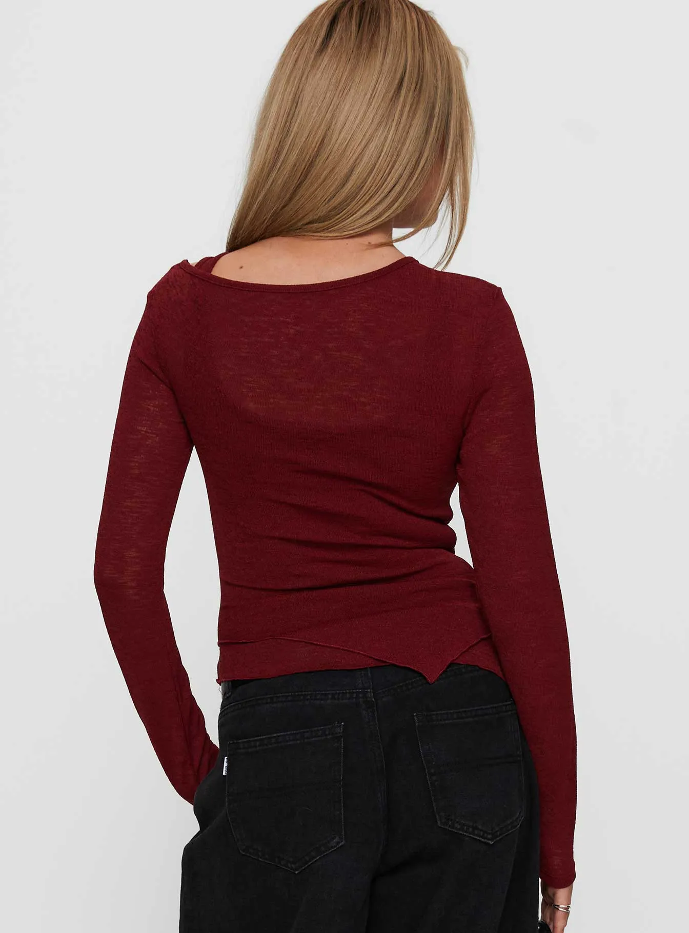 Lefort Long Sleeve Top Burgundy sold by Princess Polly product image thumbnail 4