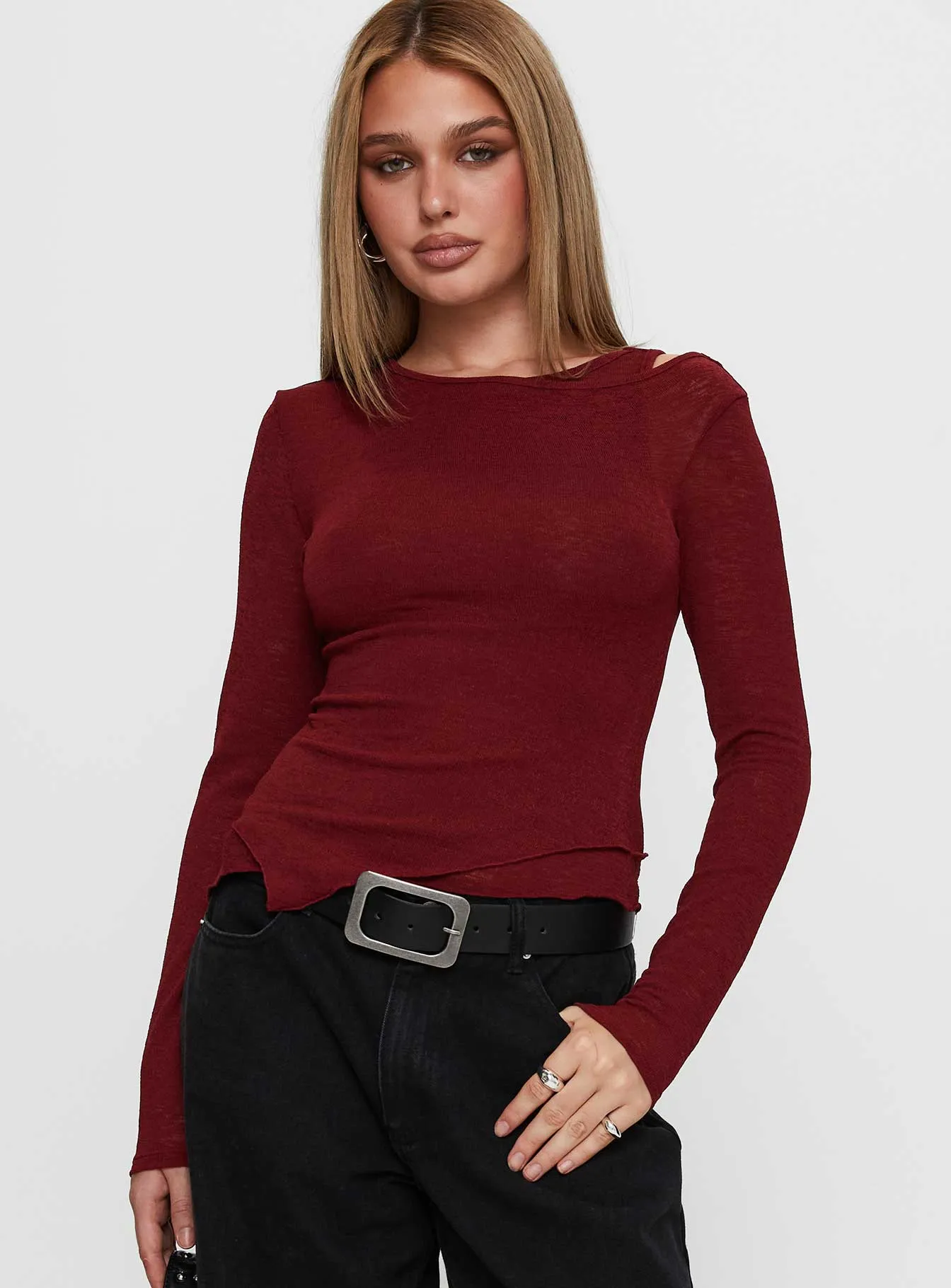Lefort Long Sleeve Top Burgundy sold by Princess Polly