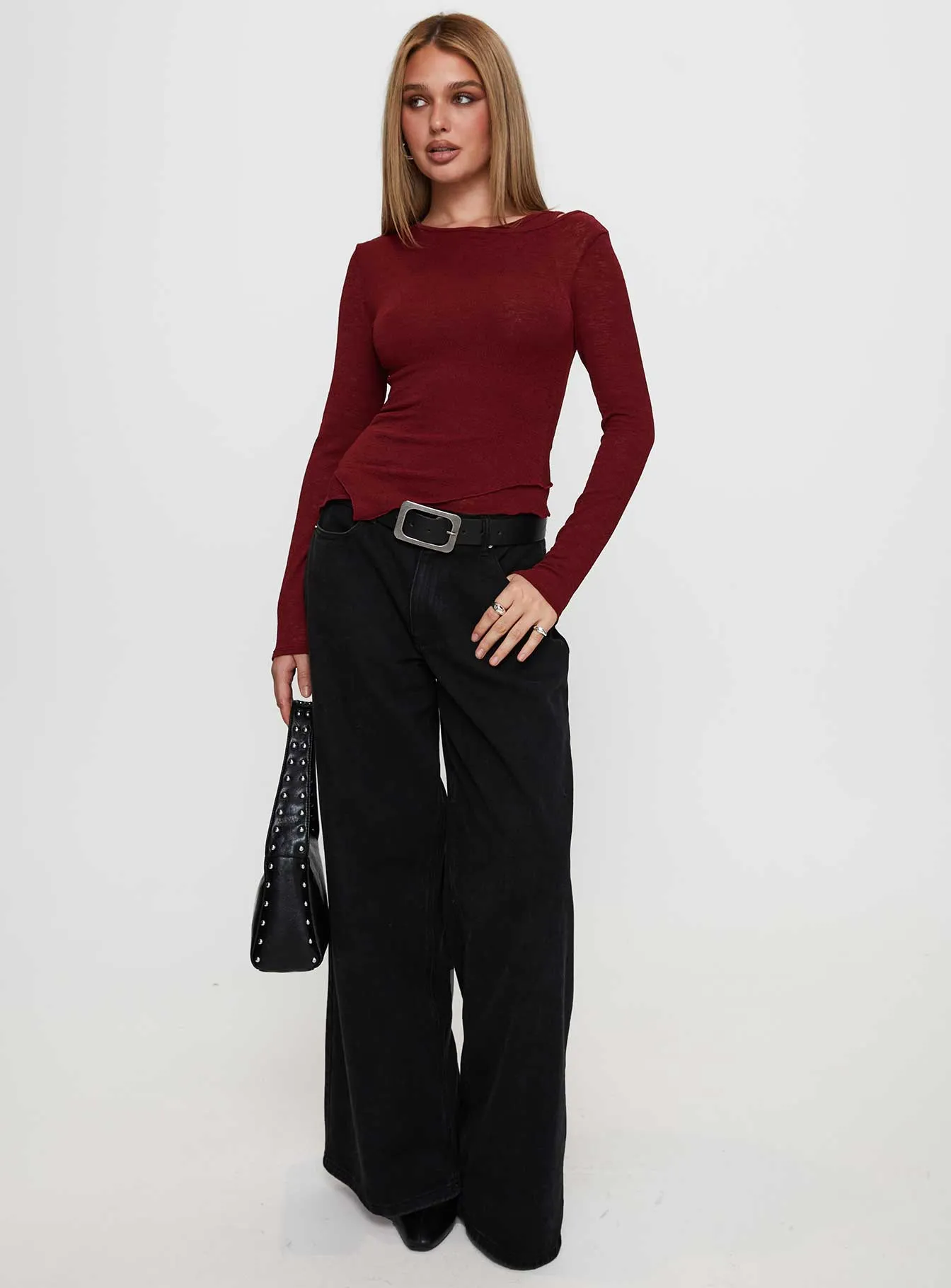 Lefort Long Sleeve Top Burgundy sold by Princess Polly product image thumbnail 2