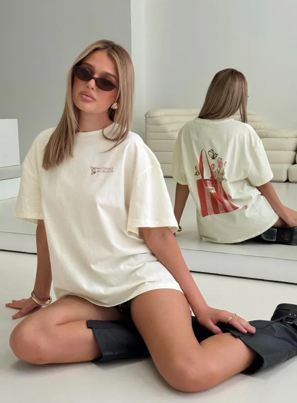 Princess Polly x Butterfly Foundation Charity Merch Oversized Tee Cream sold by Princess Polly