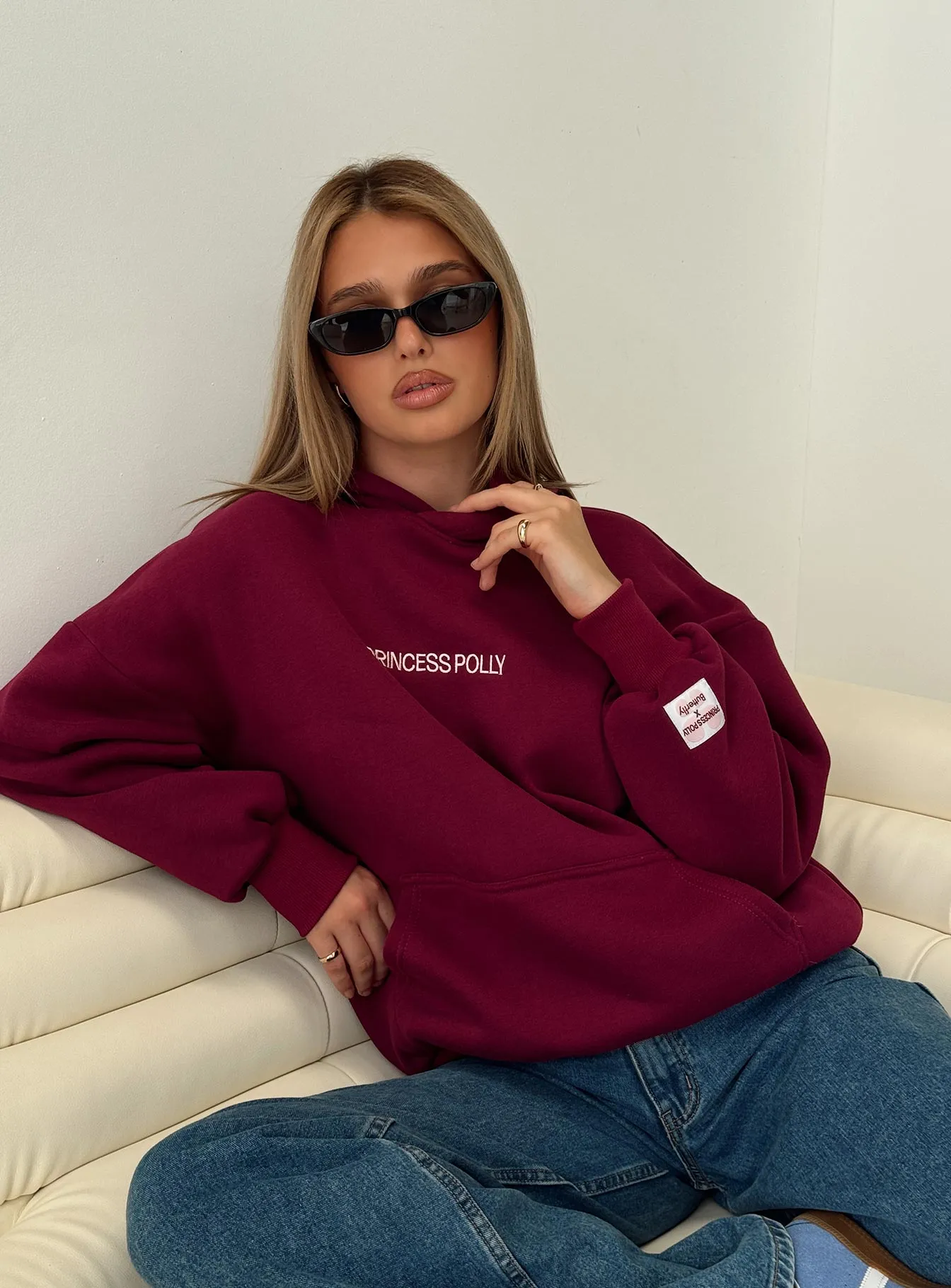 Princess Polly x Butterfly Foundation Charity Merch Hoody Wine sold by Princess Polly