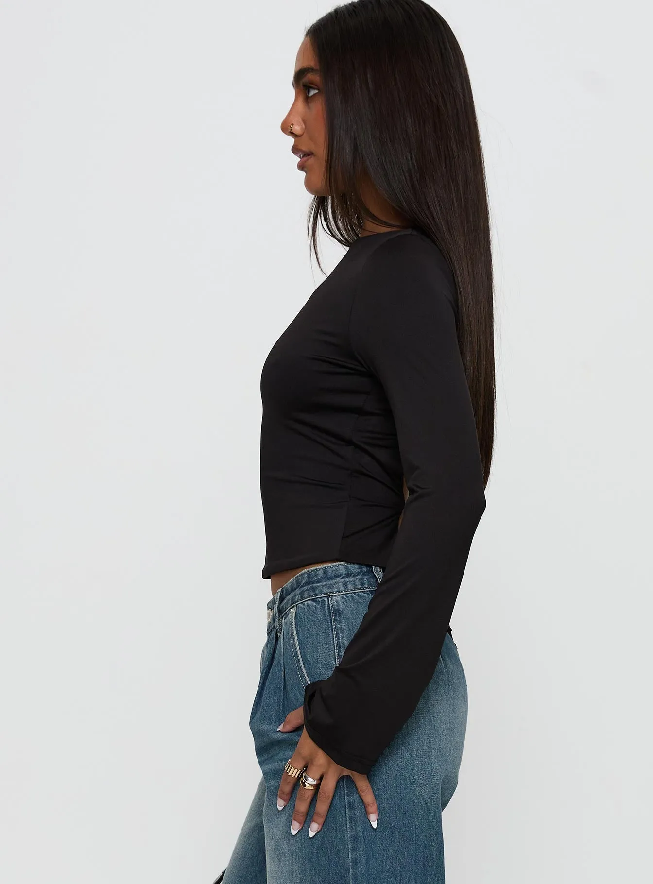 Lifes Good Long Sleeve Backless Top Black sold by Princess Polly product image thumbnail 4