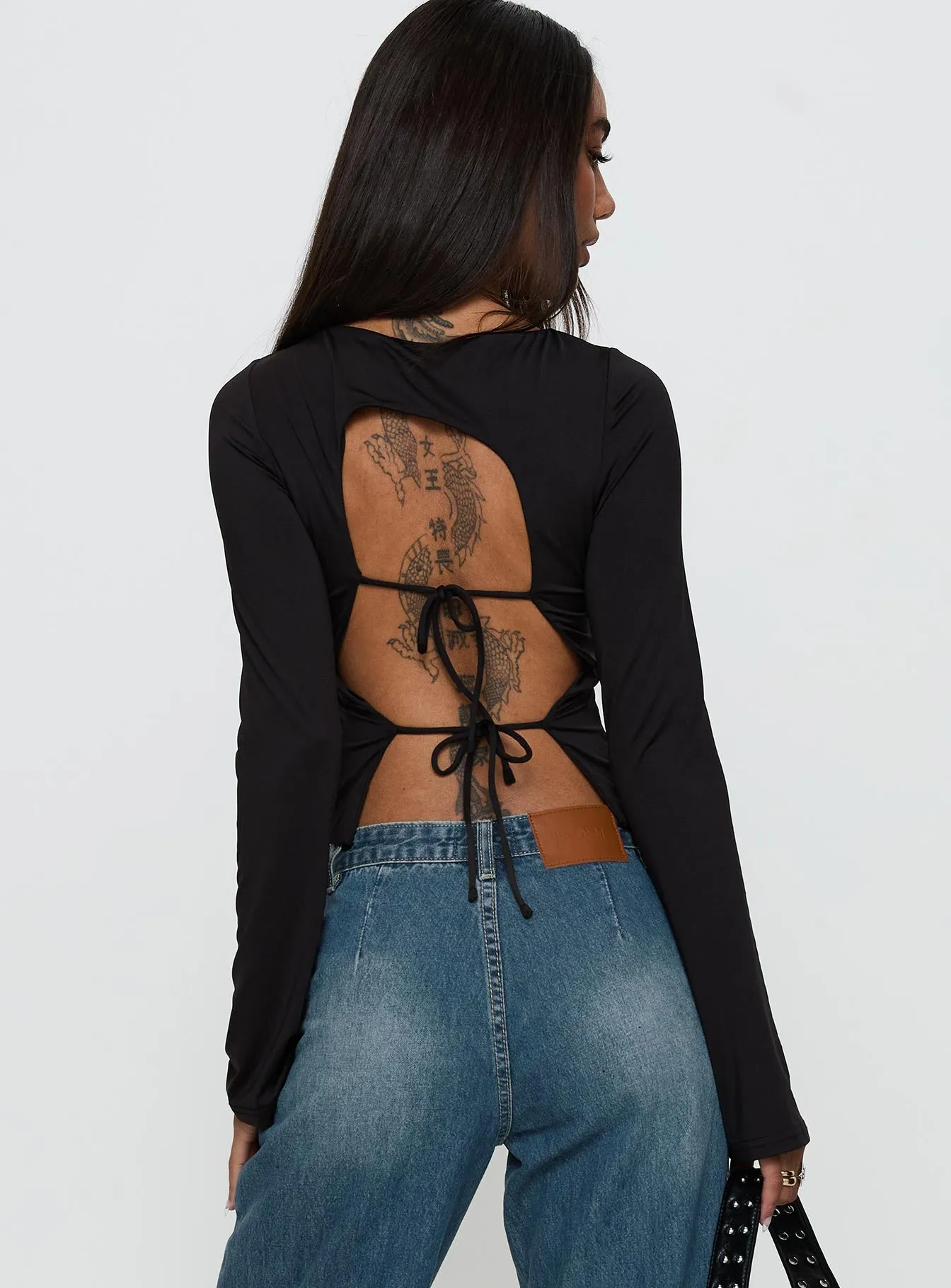 Lifes Good Long Sleeve Backless Top Black sold by Princess Polly product image thumbnail 5