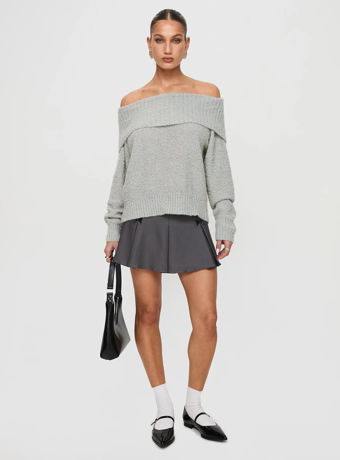 Parkley Boucle Off The Shoulder Sweater Grey Marle sold by Princess Polly product image thumbnail 3