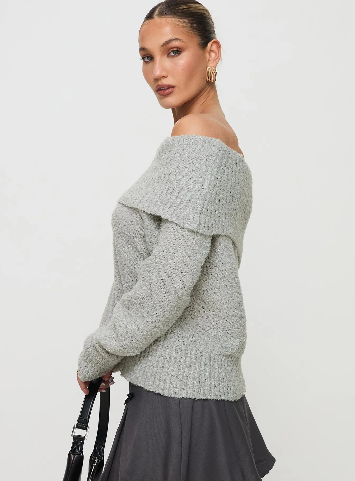 Parkley Boucle Off The Shoulder Sweater Grey Marle sold by Princess Polly product image thumbnail 4