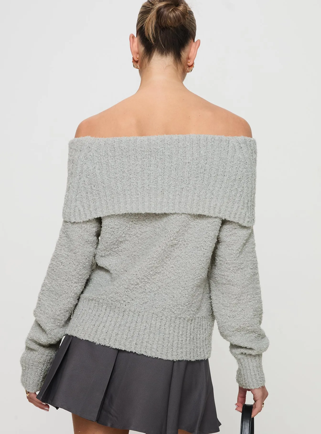 Parkley Boucle Off The Shoulder Sweater Grey Marle sold by Princess Polly product image thumbnail 5