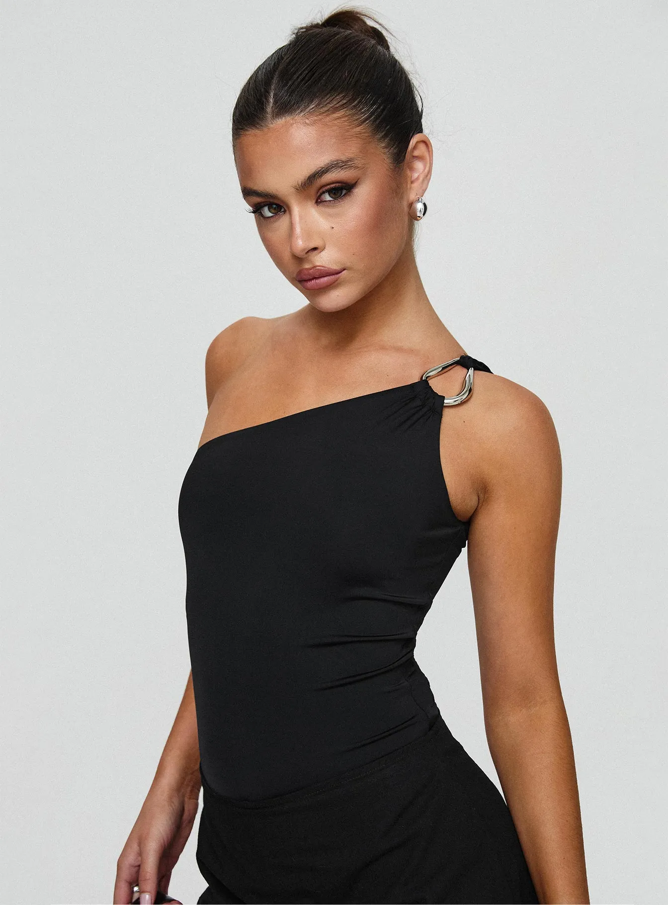 Talija One Shoulder Bodysuit Black Tall sold by Princess Polly
