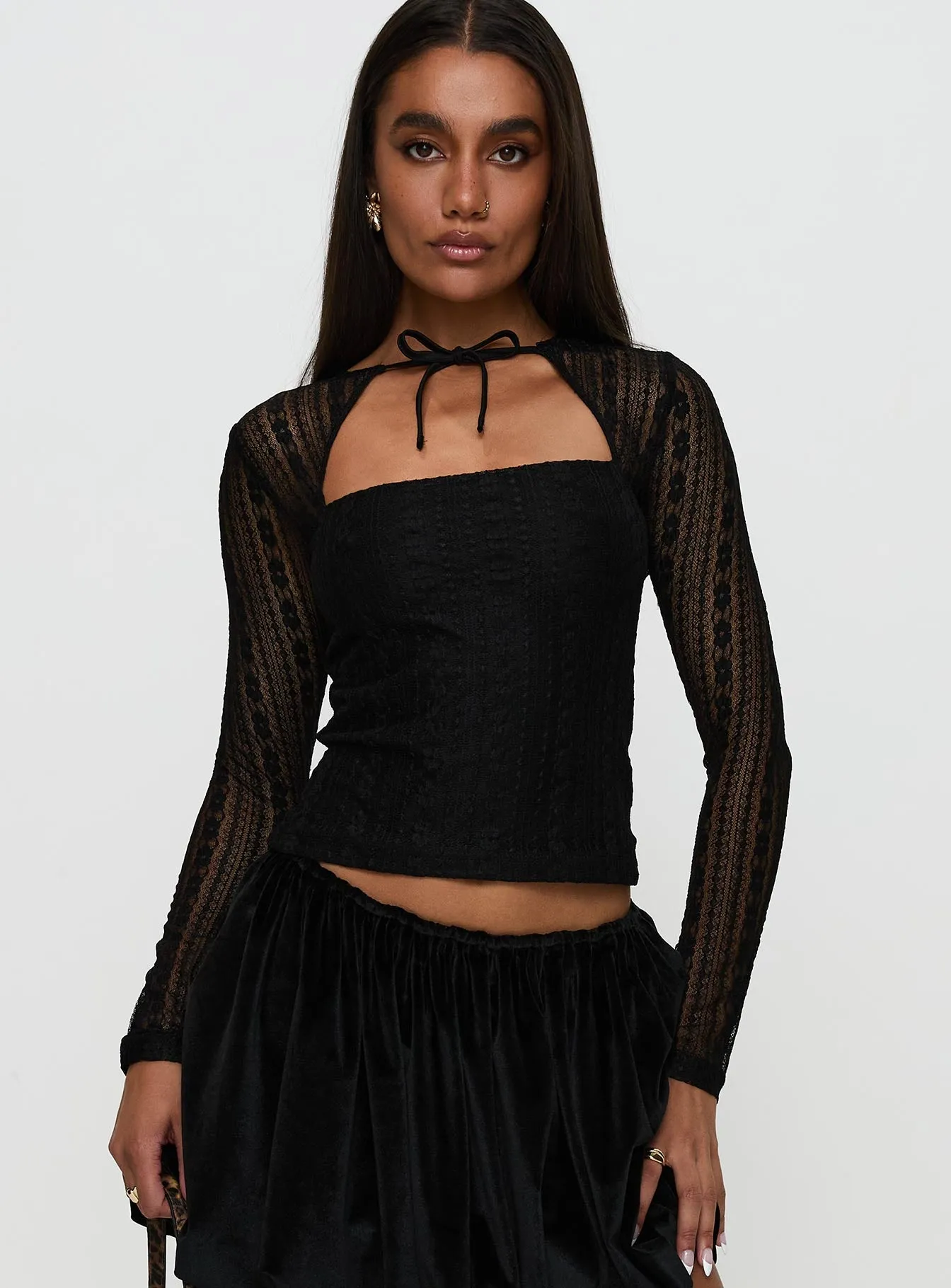 Worth My Time Tie Neck Cut Out Top Black sold by Princess Polly product image thumbnail 2