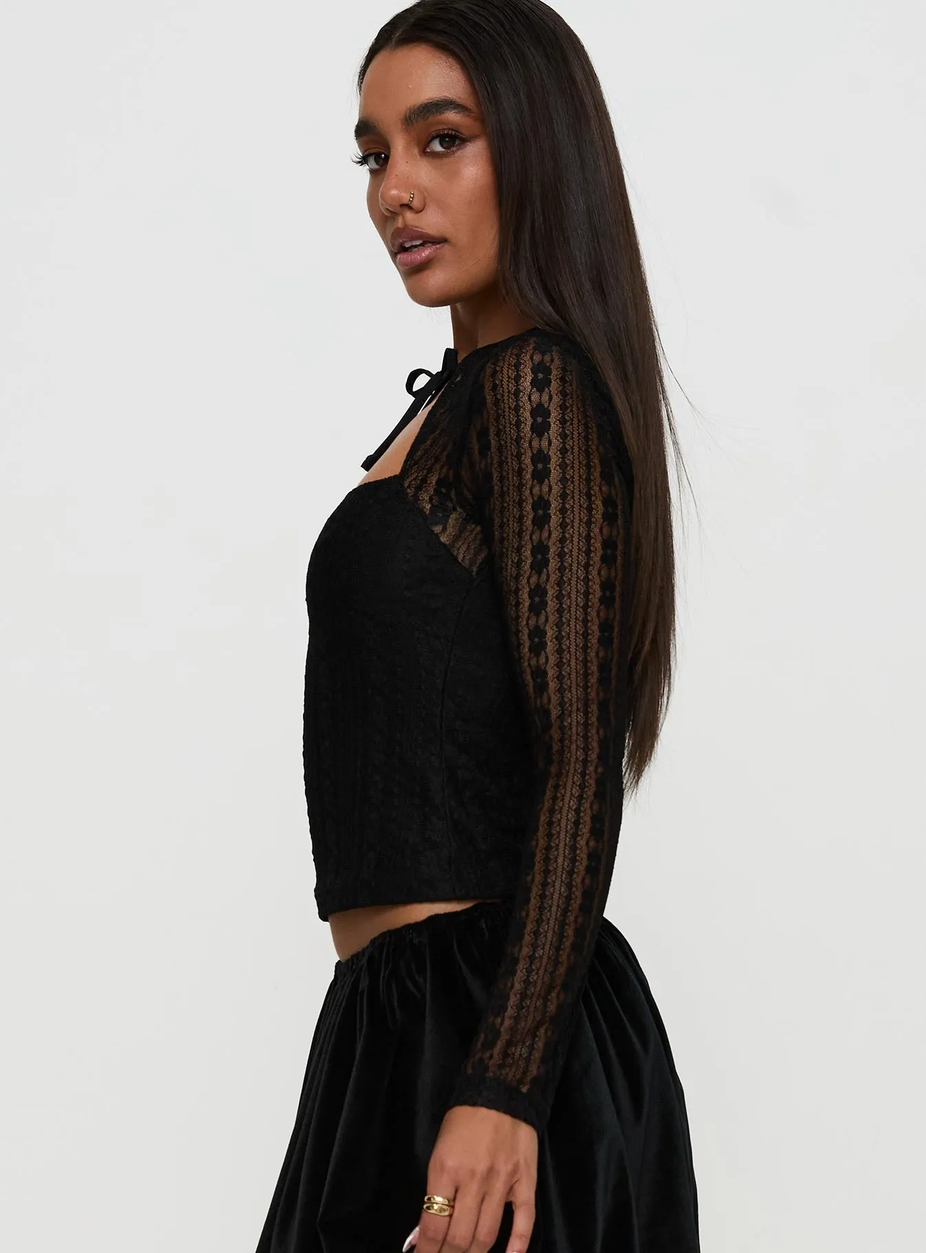 Worth My Time Tie Neck Cut Out Top Black sold by Princess Polly product image thumbnail 4