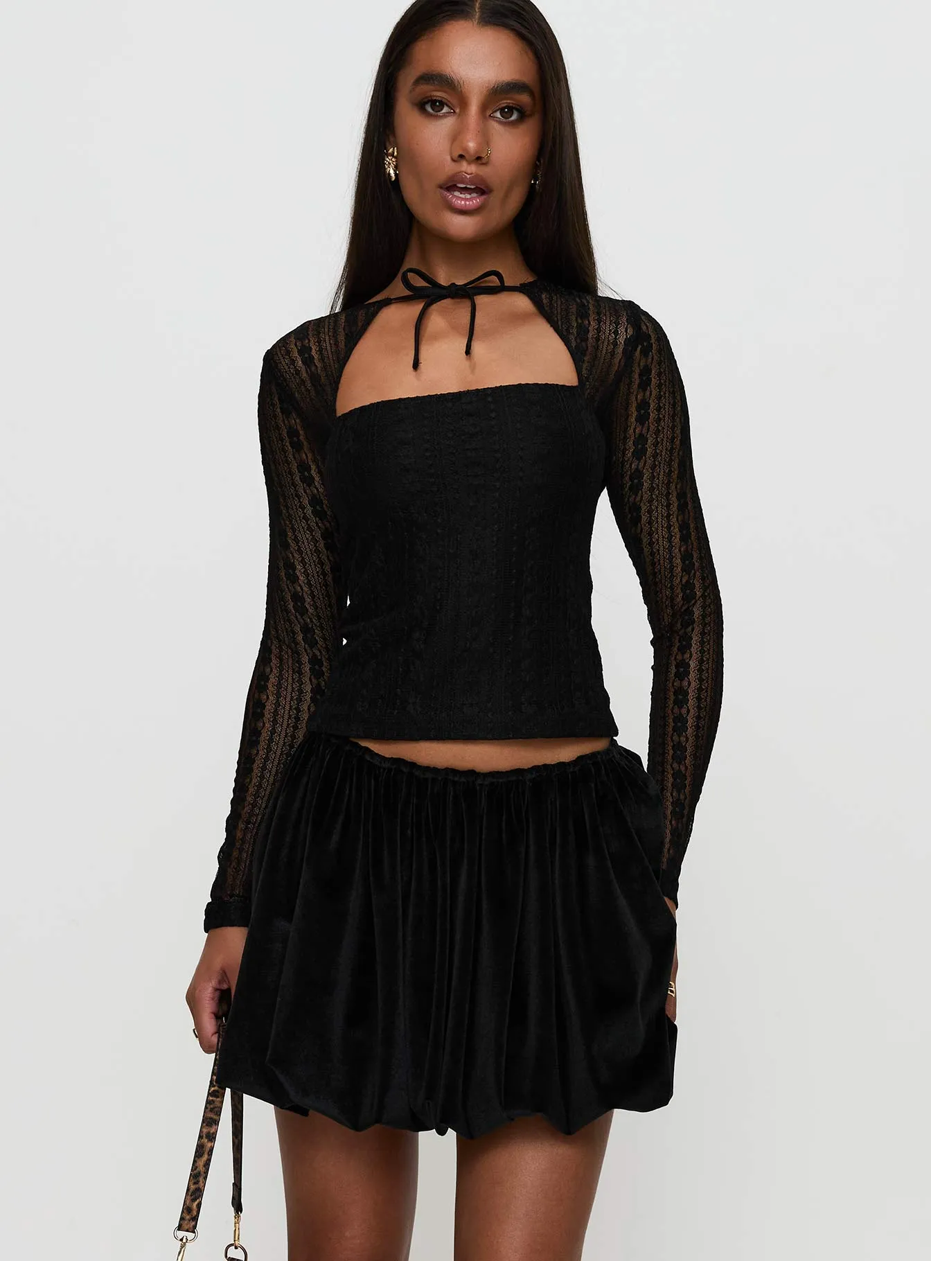 Georgiana Bubble Hem Mini Skirt Black sold by Princess Polly product image thumbnail 2
