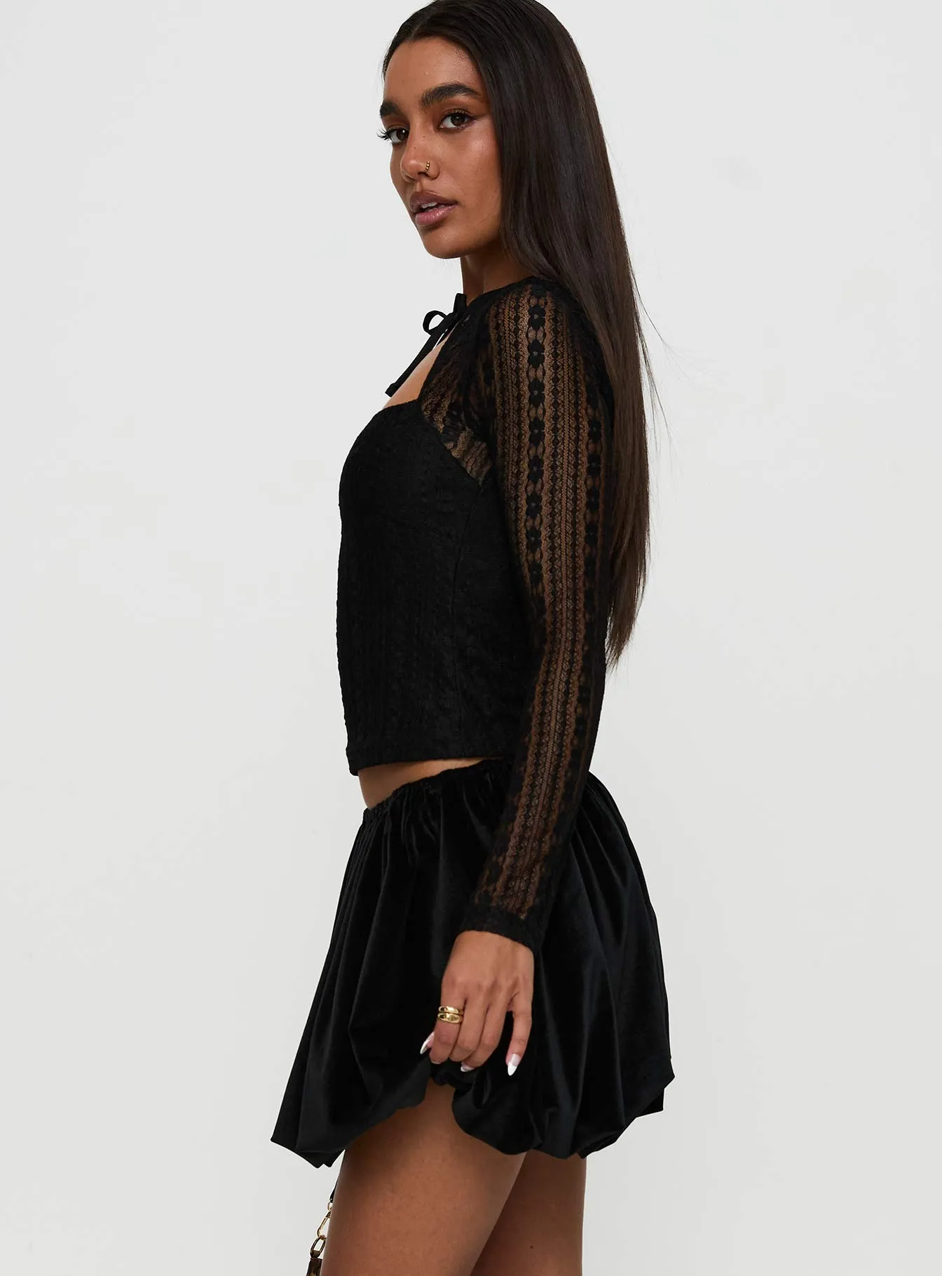 Georgiana Bubble Hem Mini Skirt Black sold by Princess Polly product image thumbnail 4