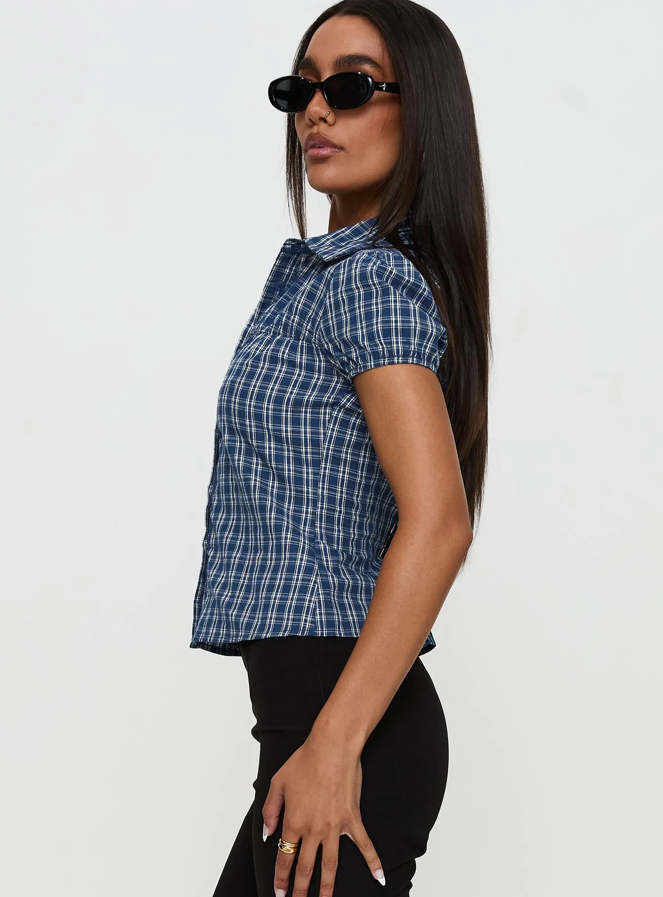 Separate Scenes Button Up Top Blue Check sold by Princess Polly product image thumbnail 4
