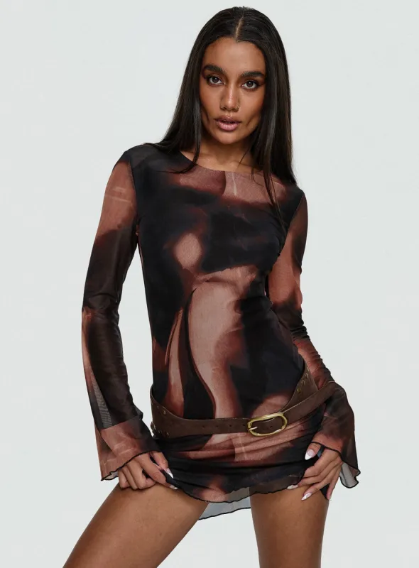 Nyxia Long Sleeve Mini Dress Multi sold by Princess Polly