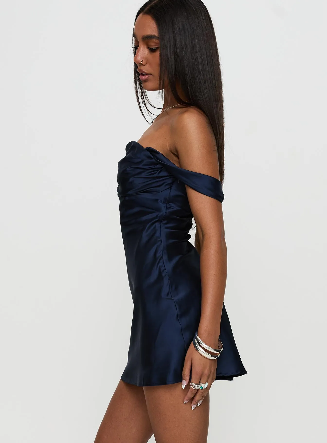 Zabbarra Off The Shoulder Mini Dress Navy sold by Princess Polly product image thumbnail 4