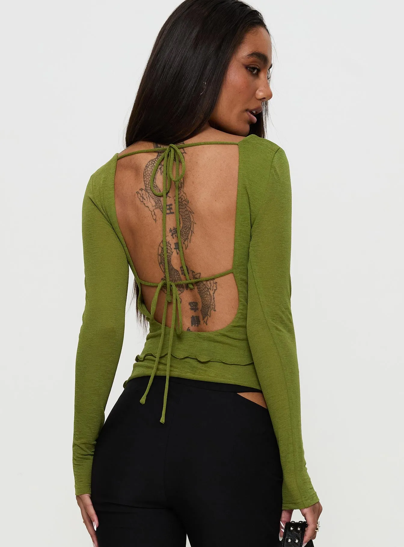 I Know You Backless Long Sleeve Top Green sold by Princess Polly product image thumbnail 5