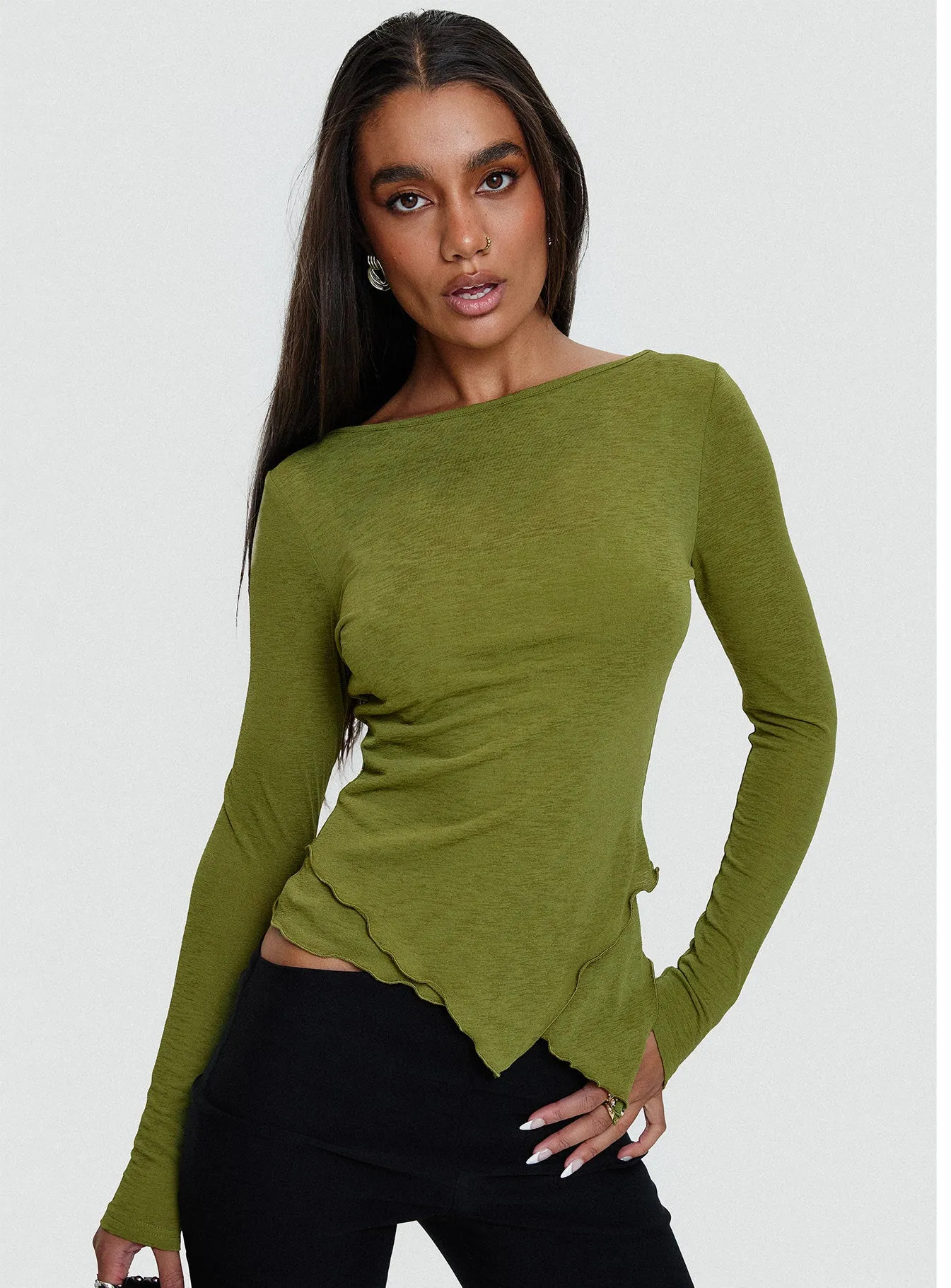 I Know You Backless Long Sleeve Top Green sold by Princess Polly