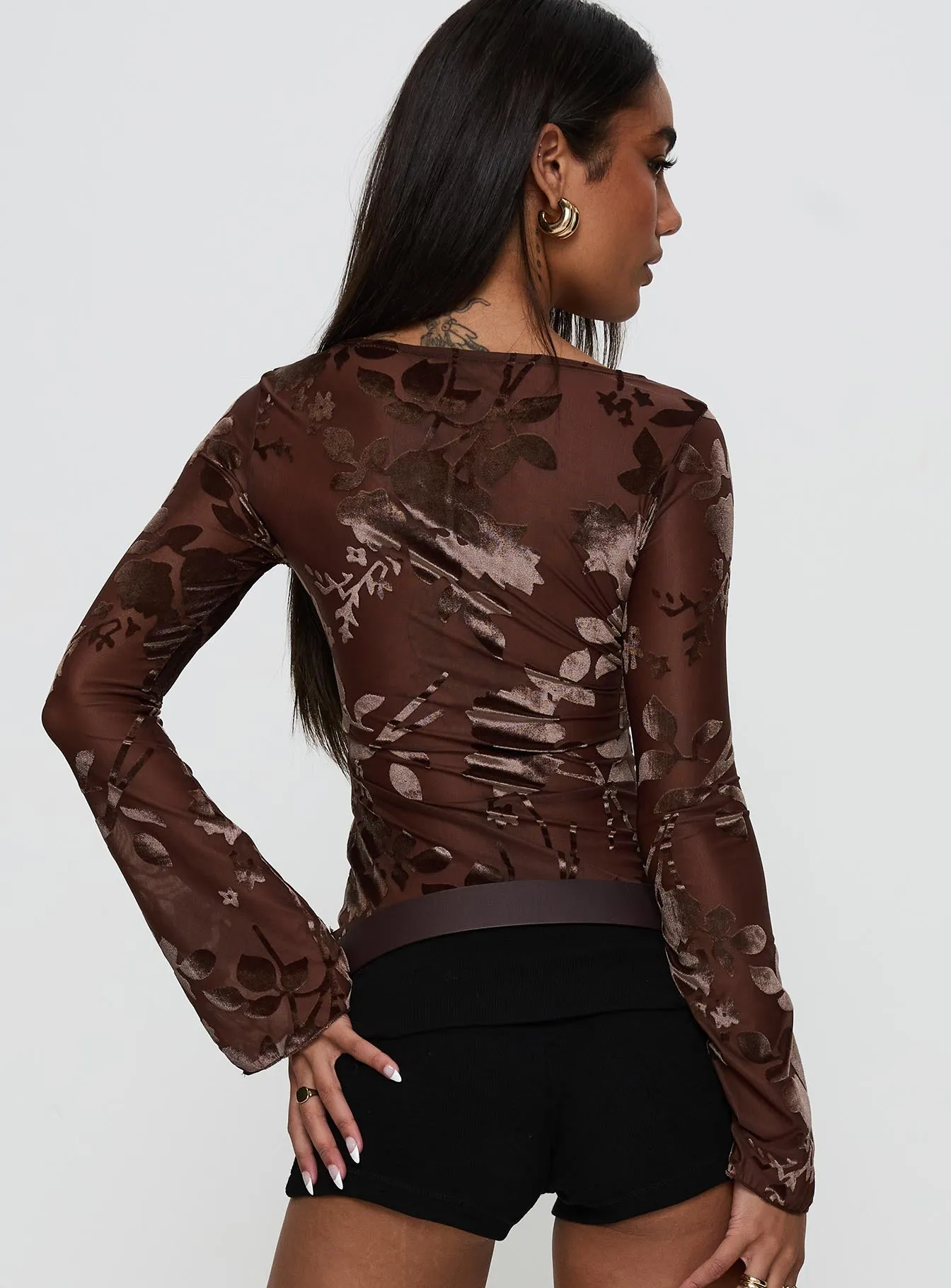 Meant To Be Mesh Long Sleeve Top Brown Floral sold by Princess Polly product image thumbnail 5