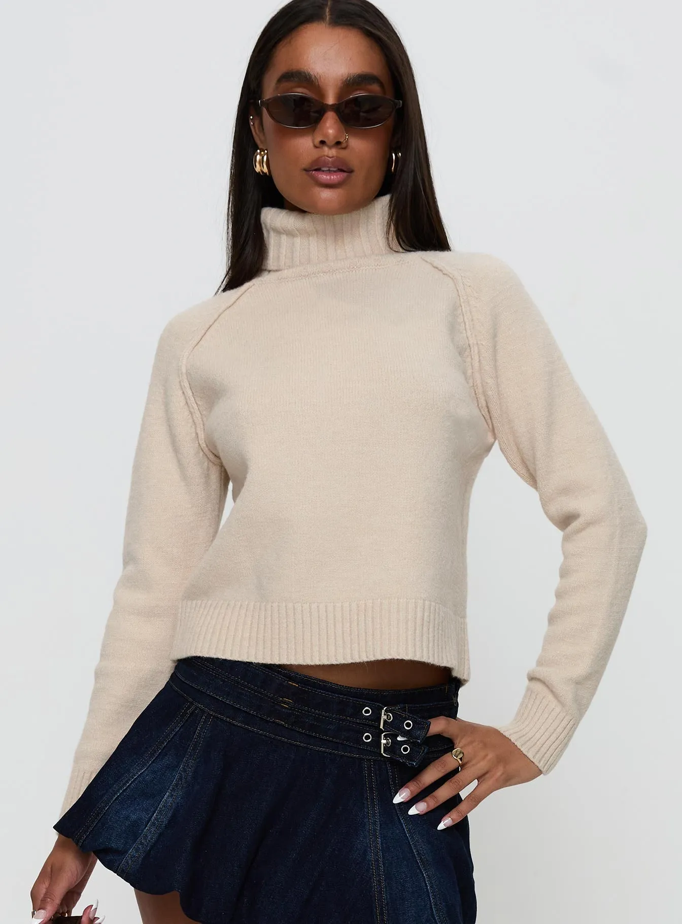 Enrica Funnel Neck Knit Sweater Cream sold by Princess Polly product image thumbnail 2