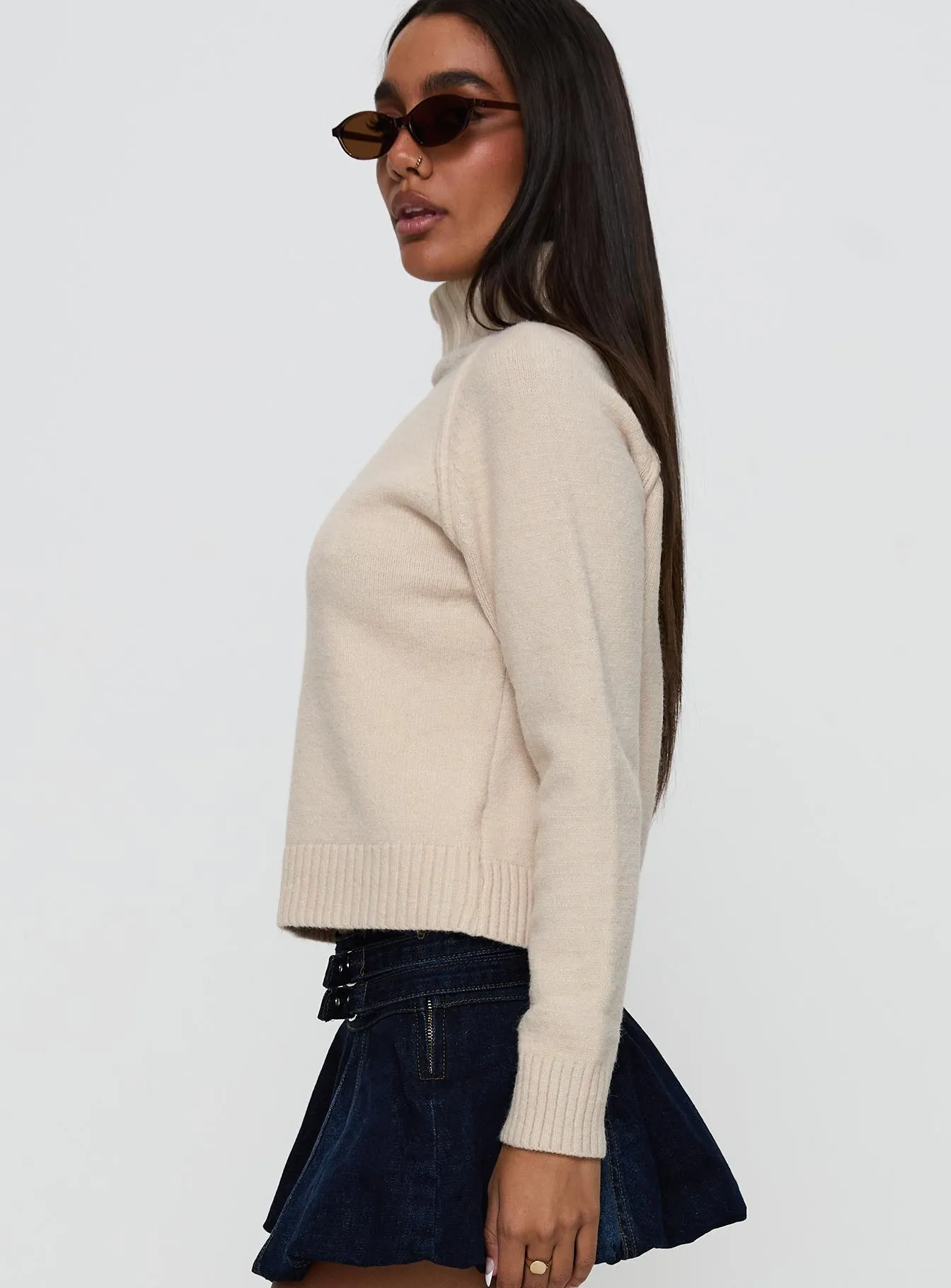Enrica Funnel Neck Knit Sweater Cream sold by Princess Polly product image thumbnail 4