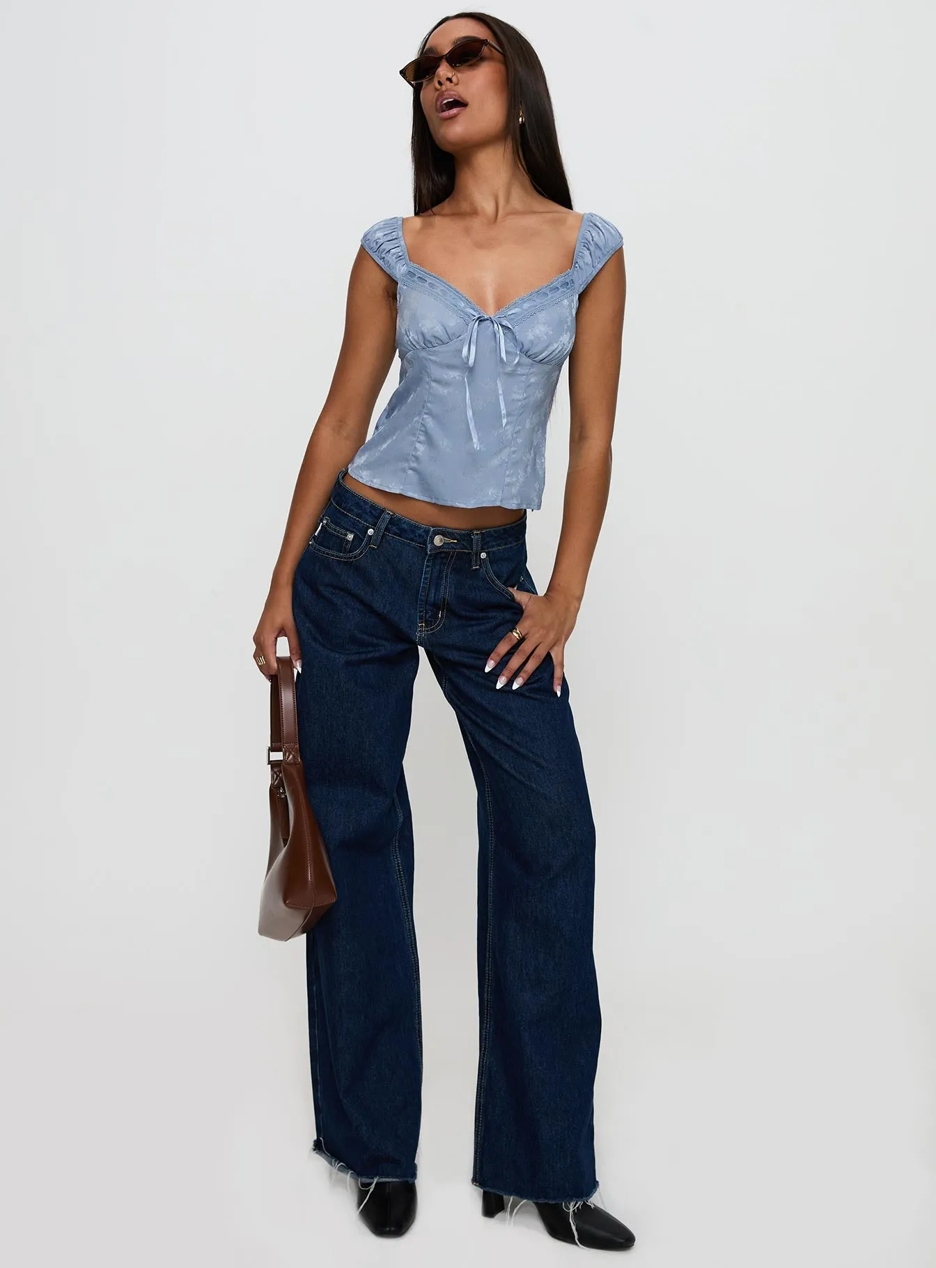 Branwen Cap Sleeve Tie Detail Top Blue Floral sold by Princess Polly product image thumbnail 2